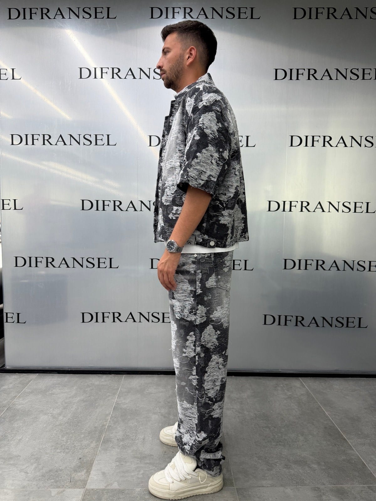 Full Distressed Baggy Fit Siyah Jean Takım