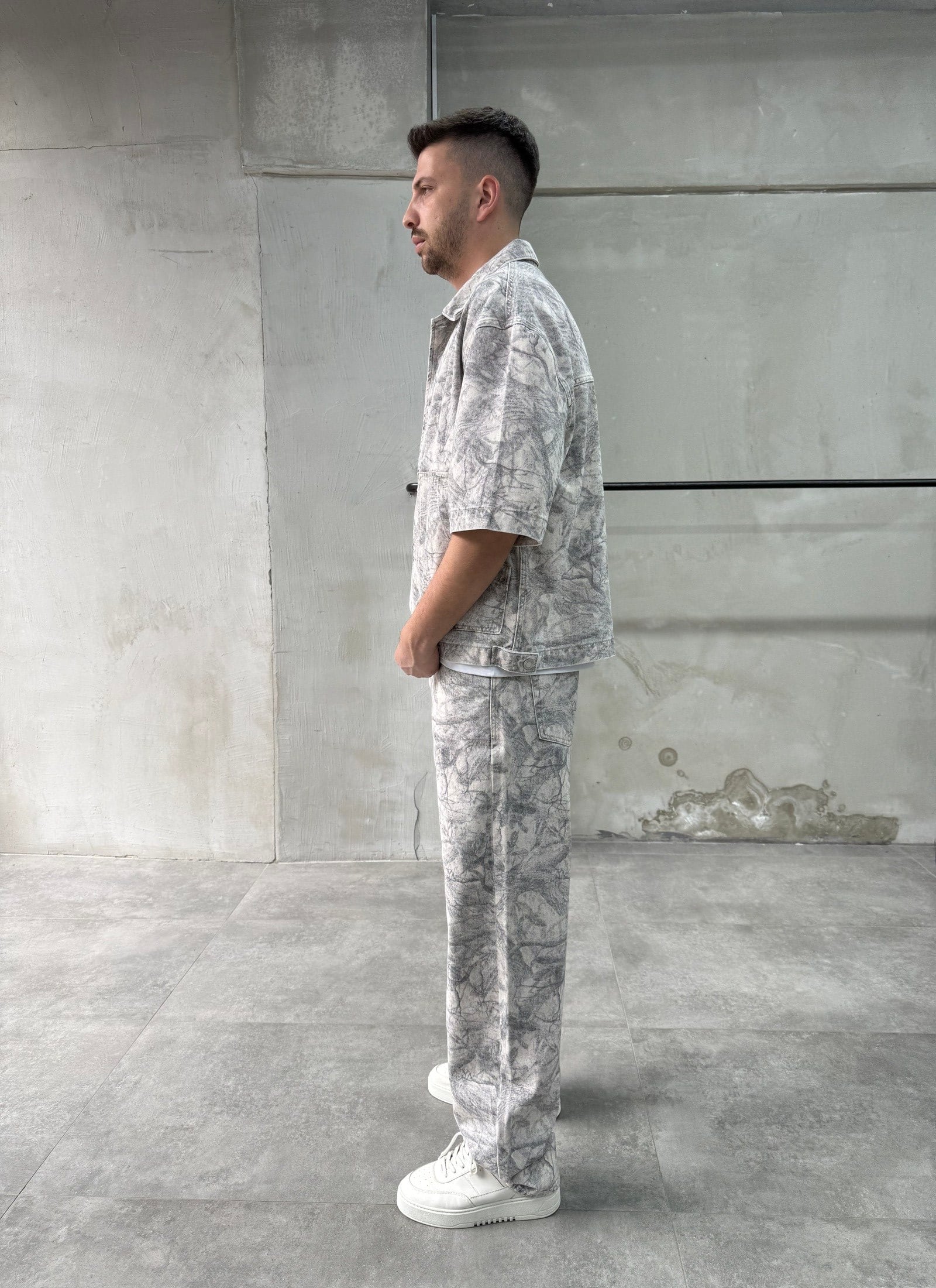 Gri Desenli Premium Denim Takım