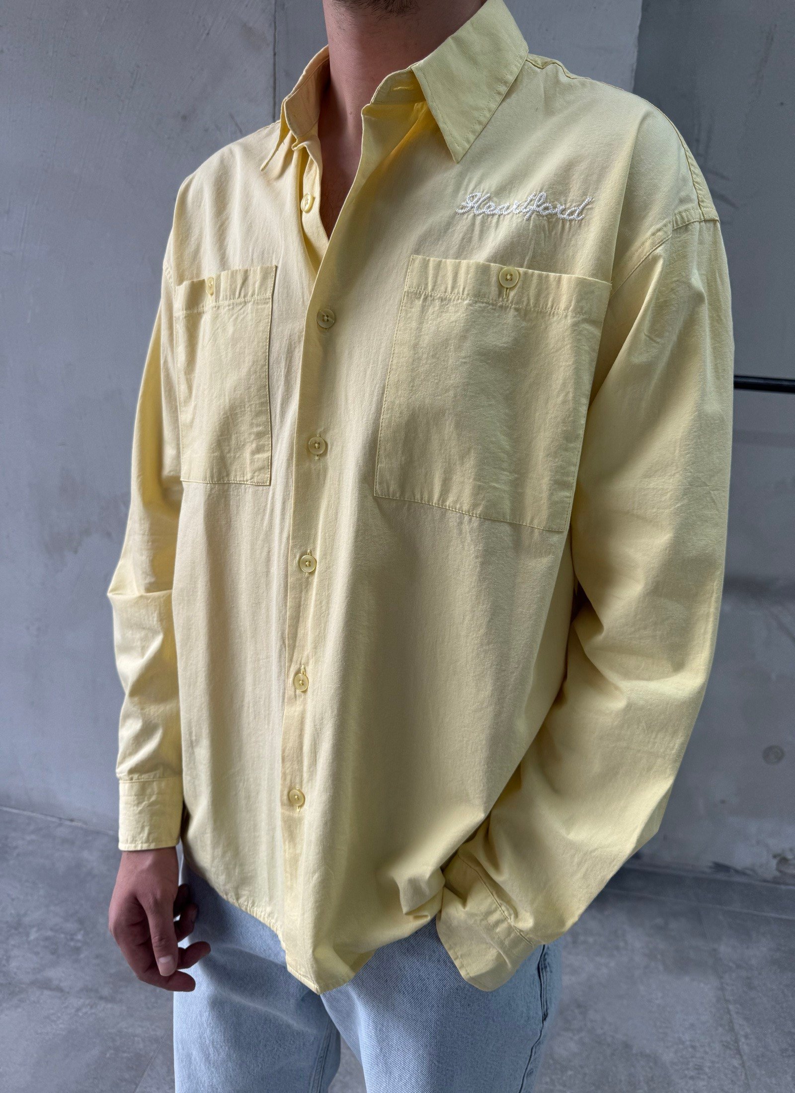 Heartford Nakışlı Oversize Sarı Gömlek