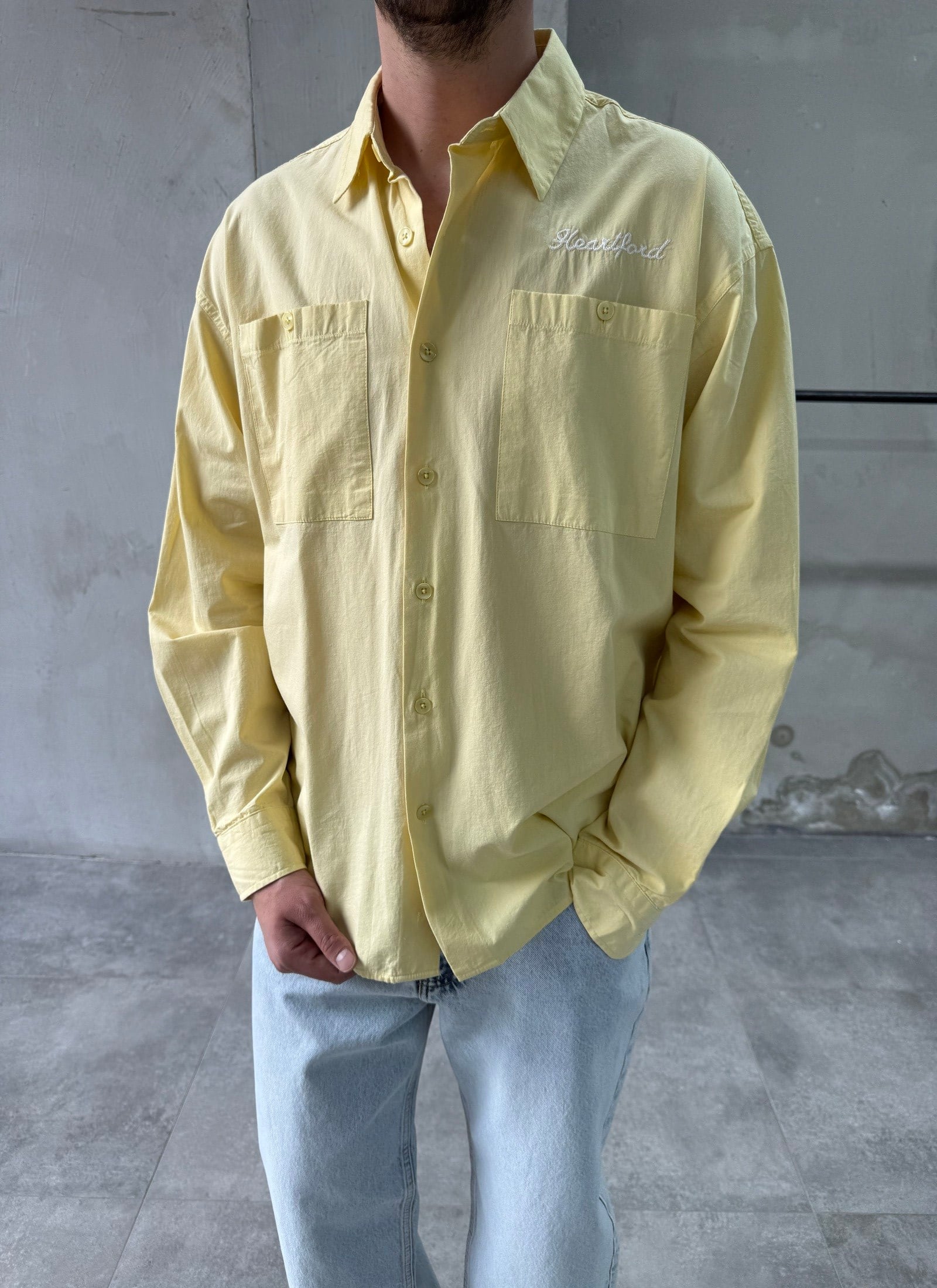 Heartford Nakışlı Oversize Sarı Gömlek