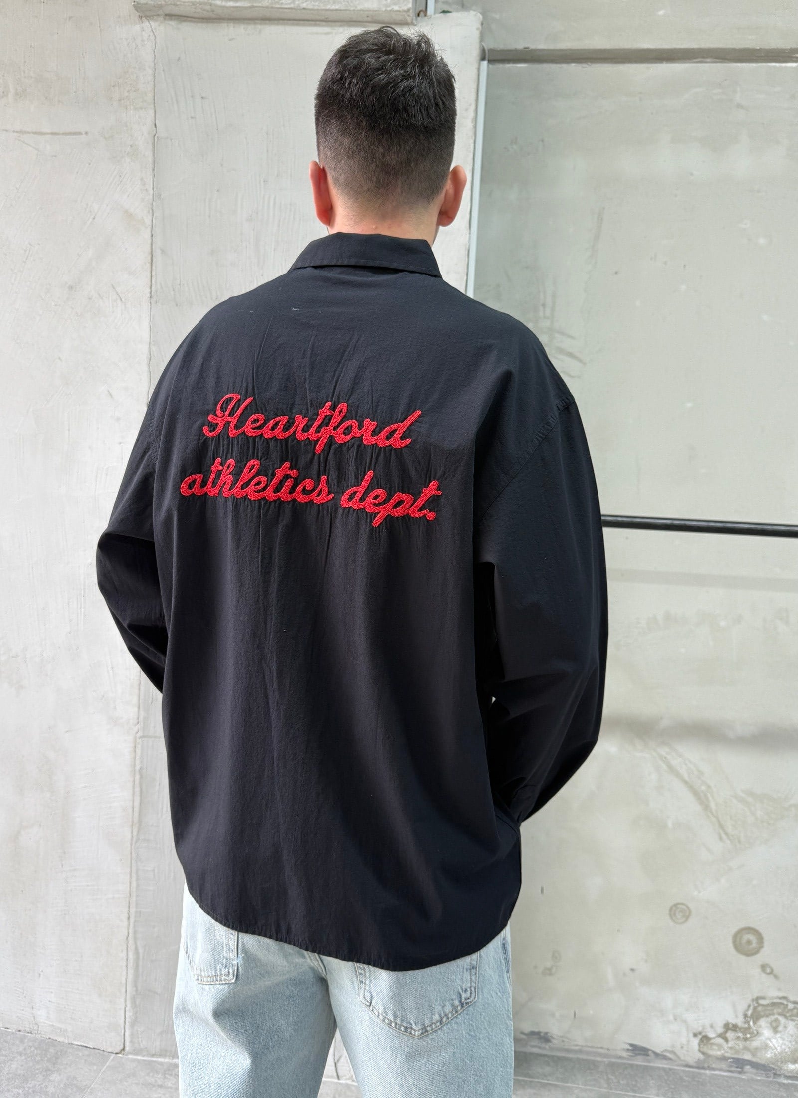 Heartford Nakışlı Oversize Siyah Gömlek