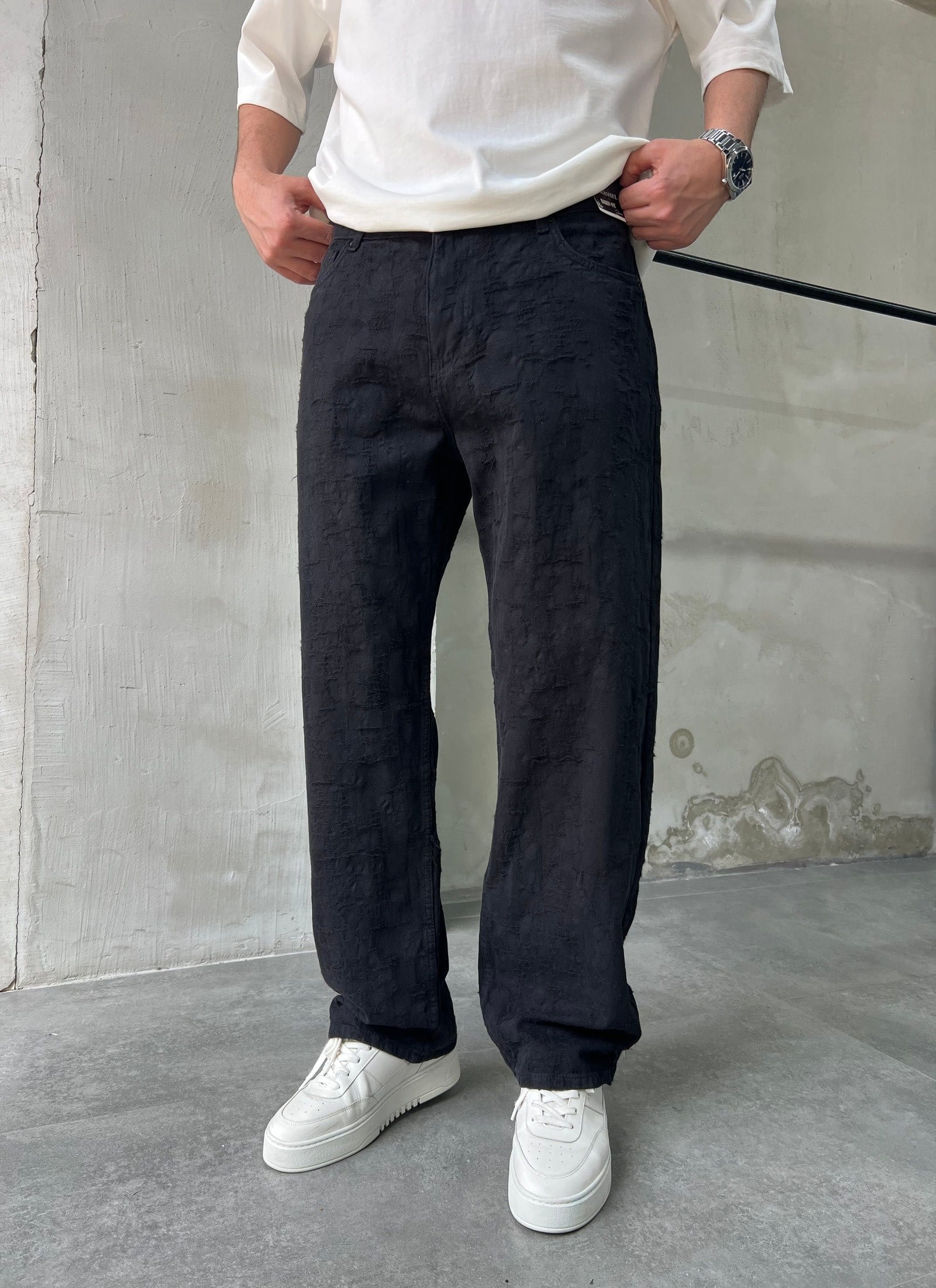 Jakar Desen Lacivert Baggy Pantolon