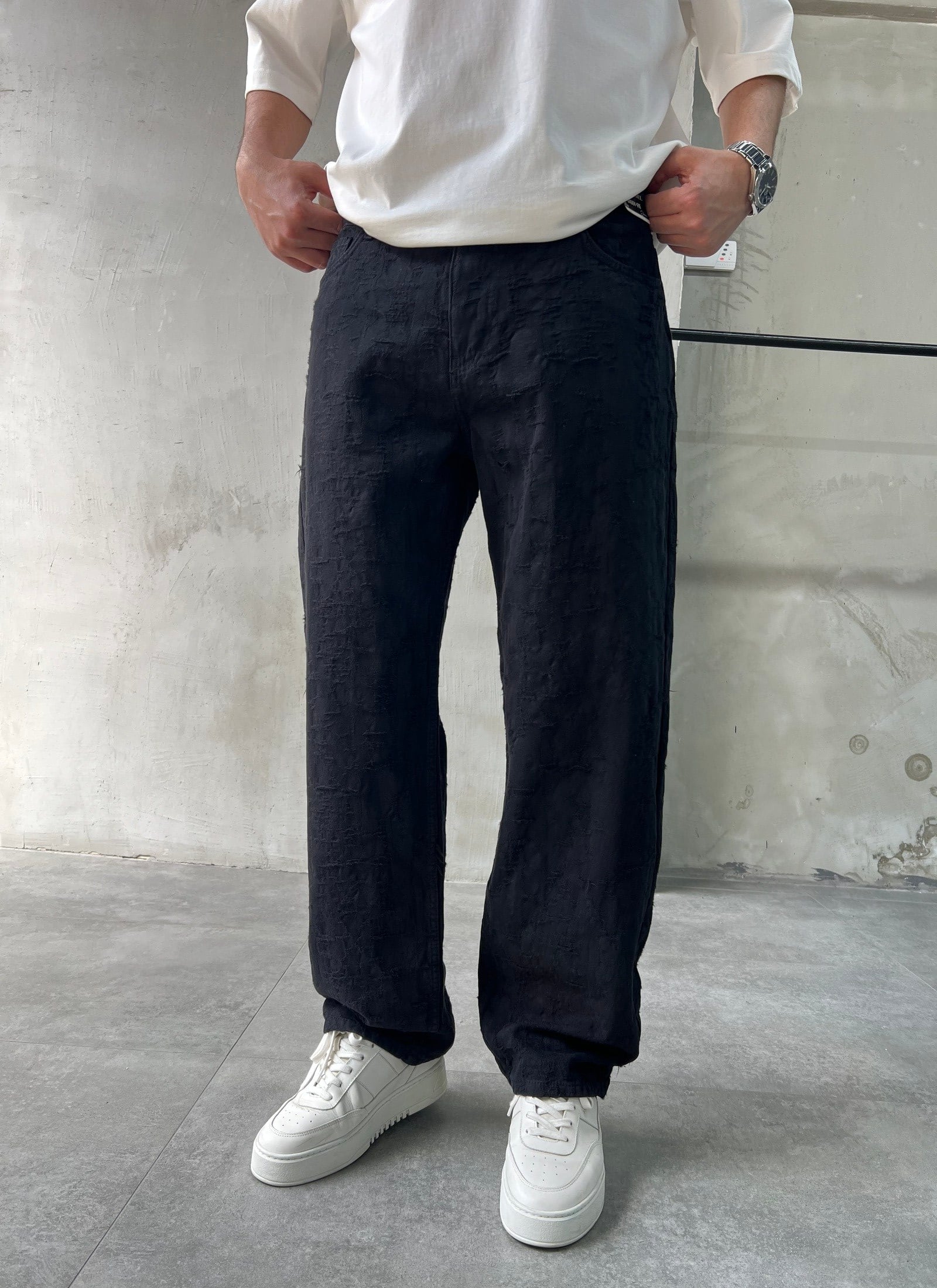 Jakar Desen Lacivert Baggy Pantolon