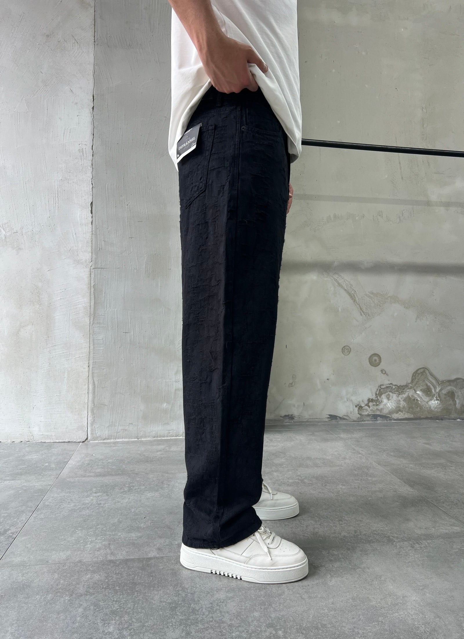 Jakar Desen Lacivert Baggy Pantolon