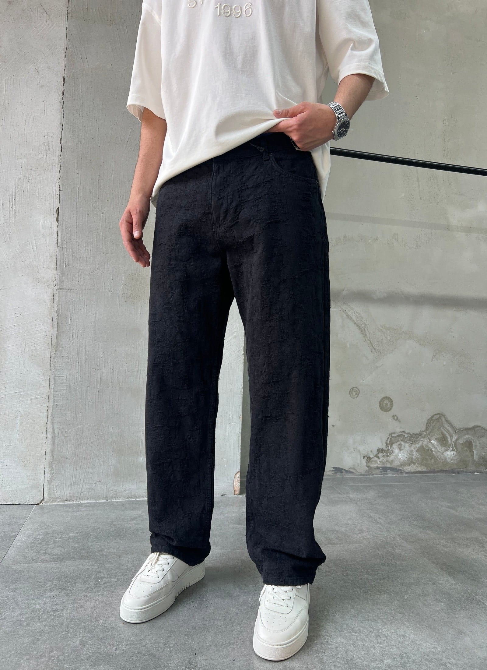 Jakar Desen Lacivert Baggy Pantolon