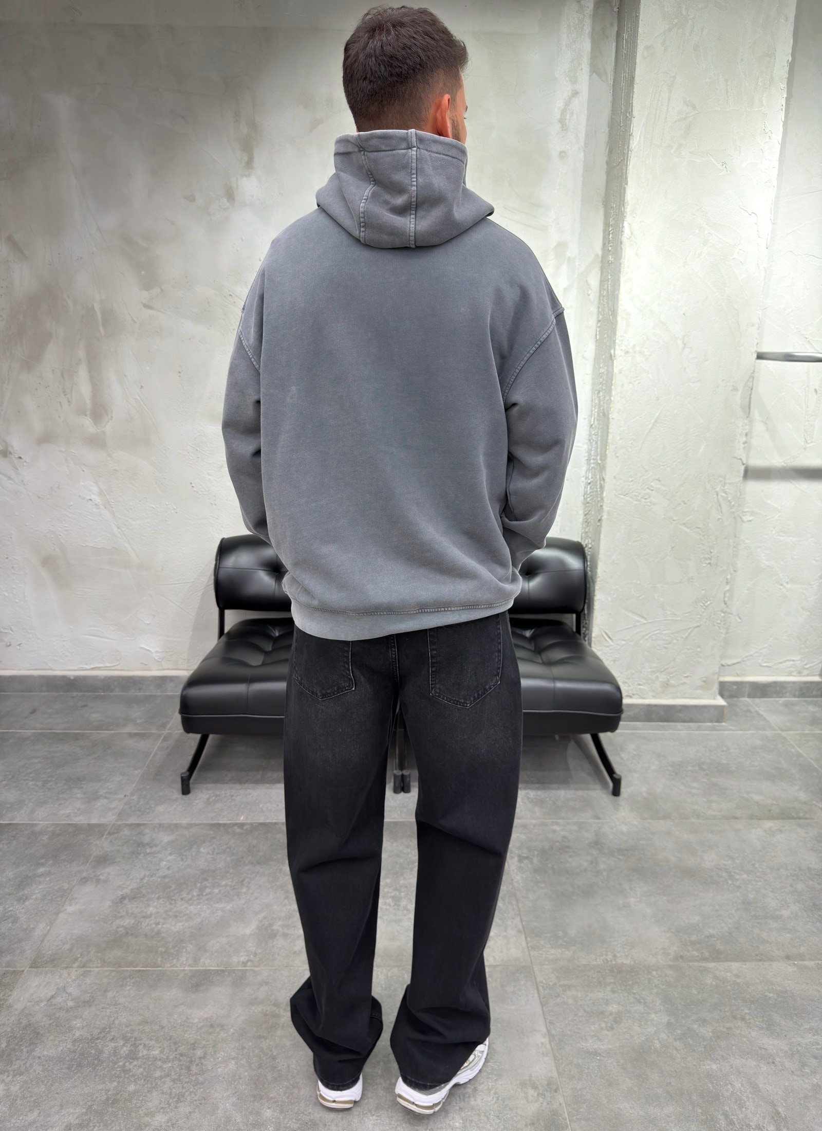 Kapüşonlu Kanguru Cep Yıkama Detay Antrasit Sweatshirt