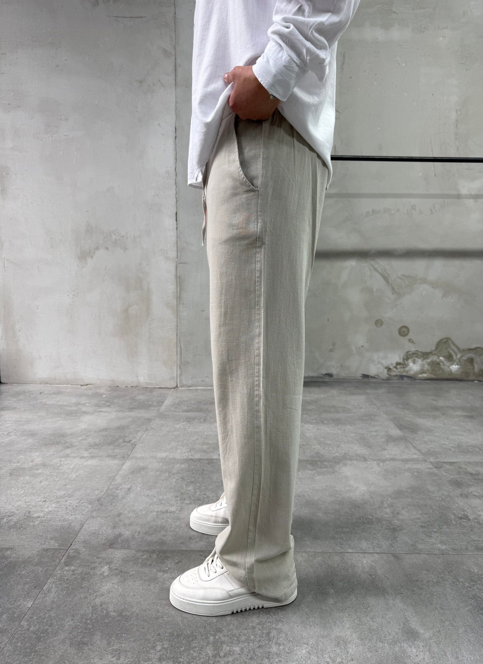 Keten Pamuk Bej Baggy Pantolon