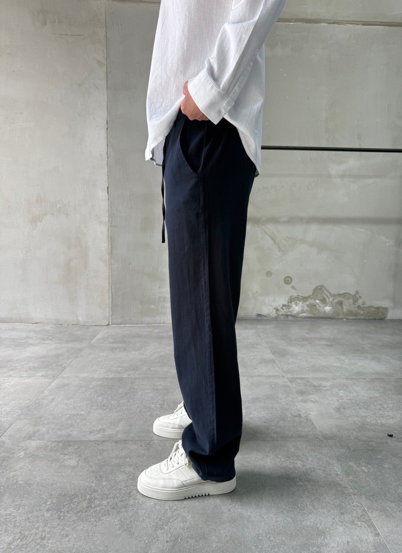 Keten Pamuk Lacivert Baggy Pantolon
