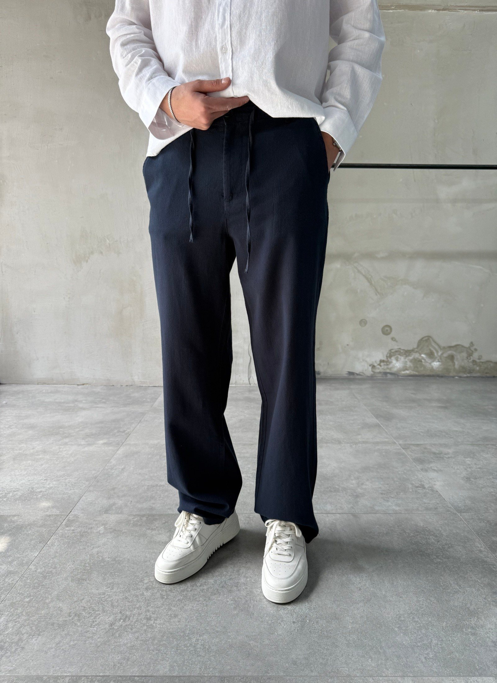 Keten Pamuk Lacivert Baggy Pantolon