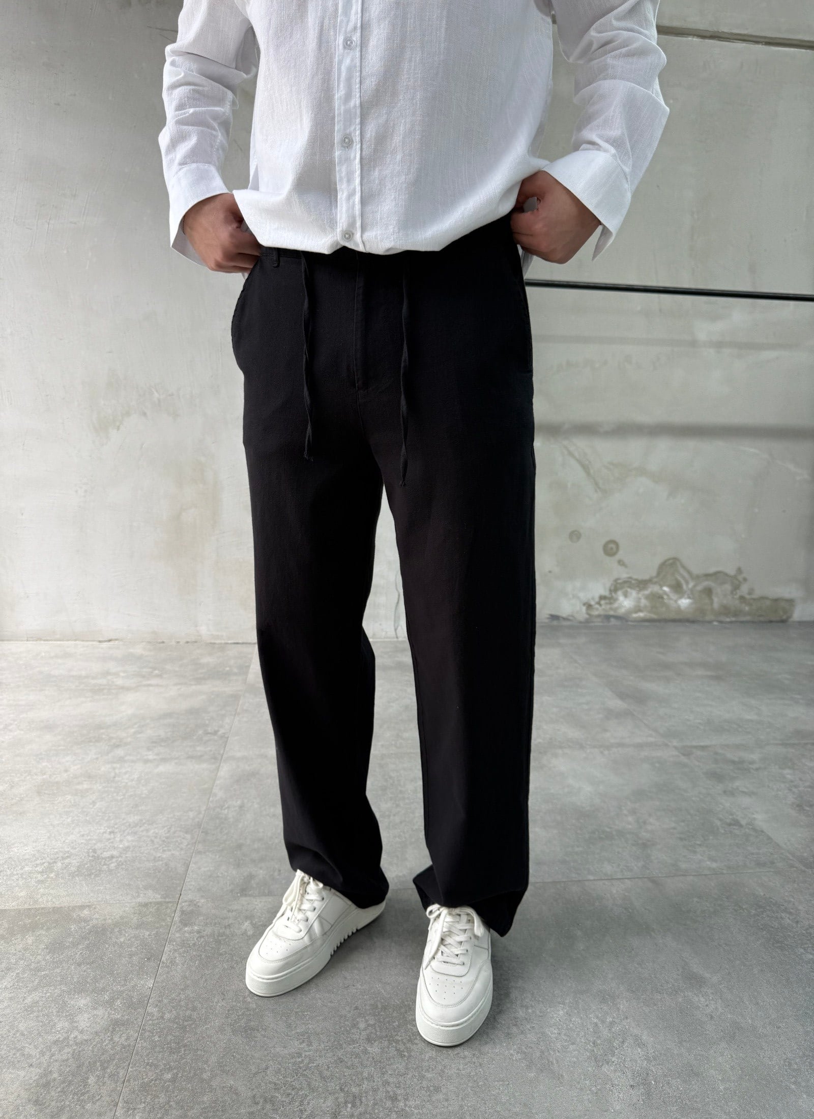 Keten Pamuk Siyah Baggy Pantolon