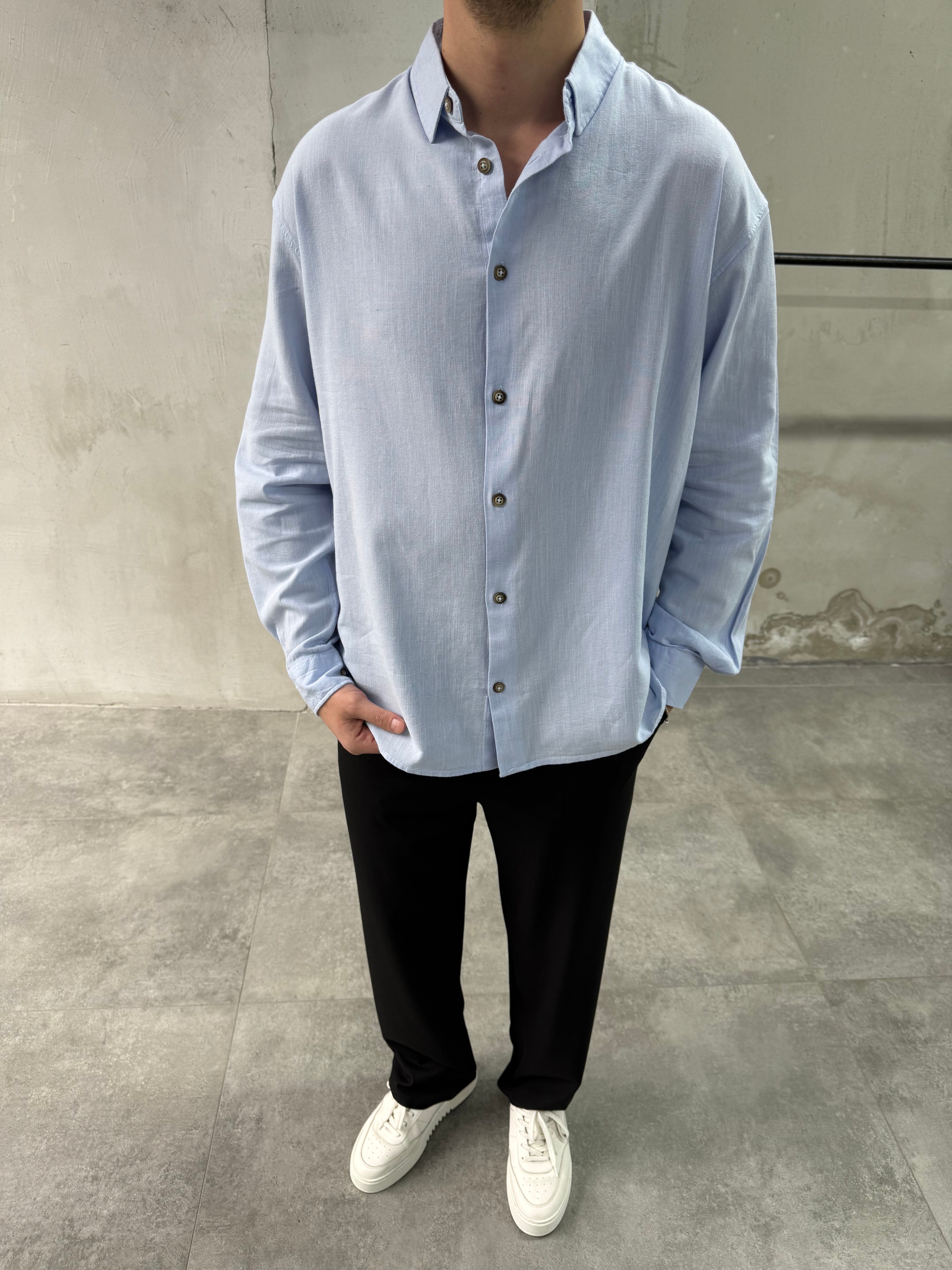 Keten Relaxed Fit Bebe Mavi Gömlek