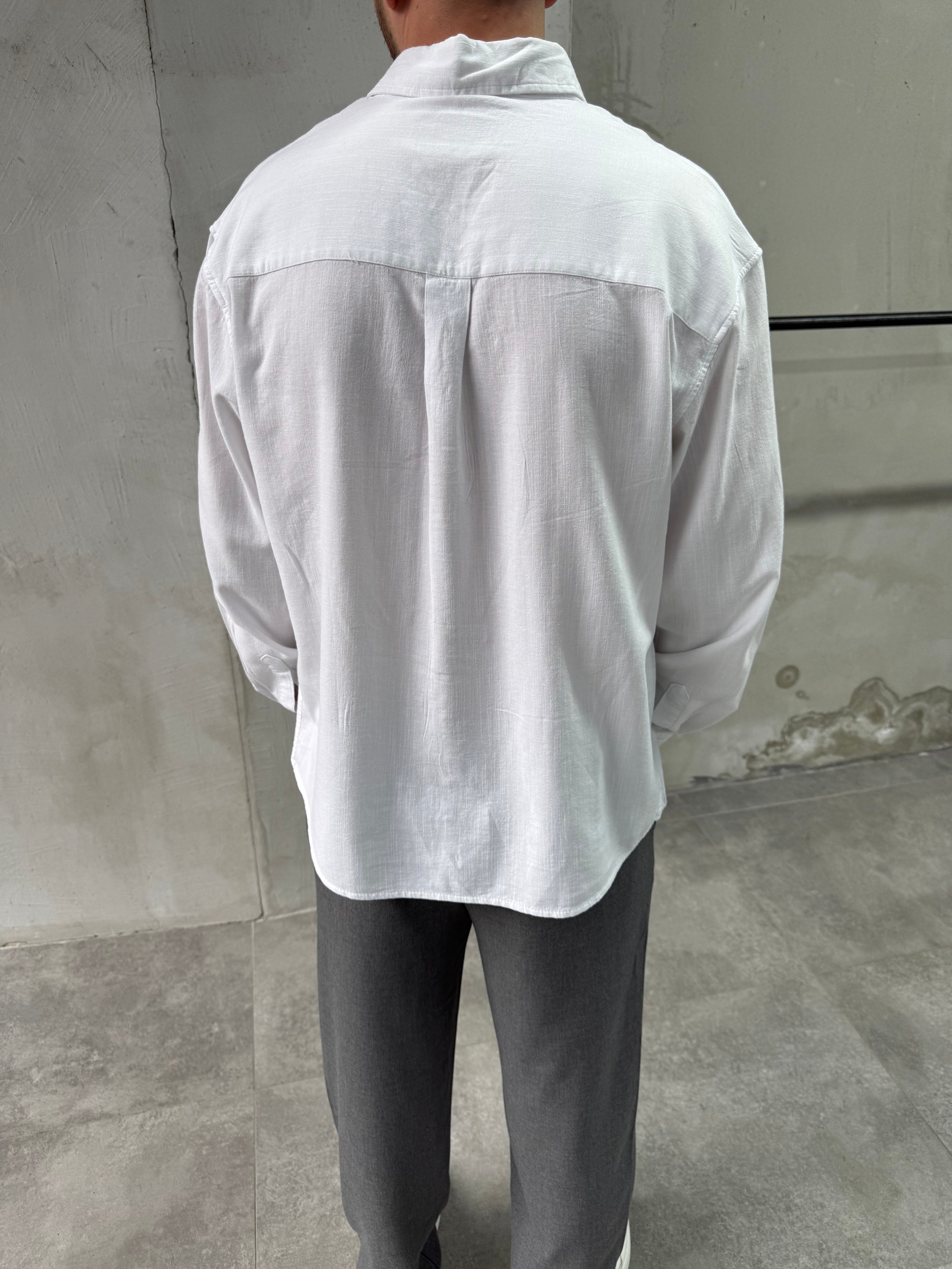 Keten Relaxed Fit Beyaz Gömlek