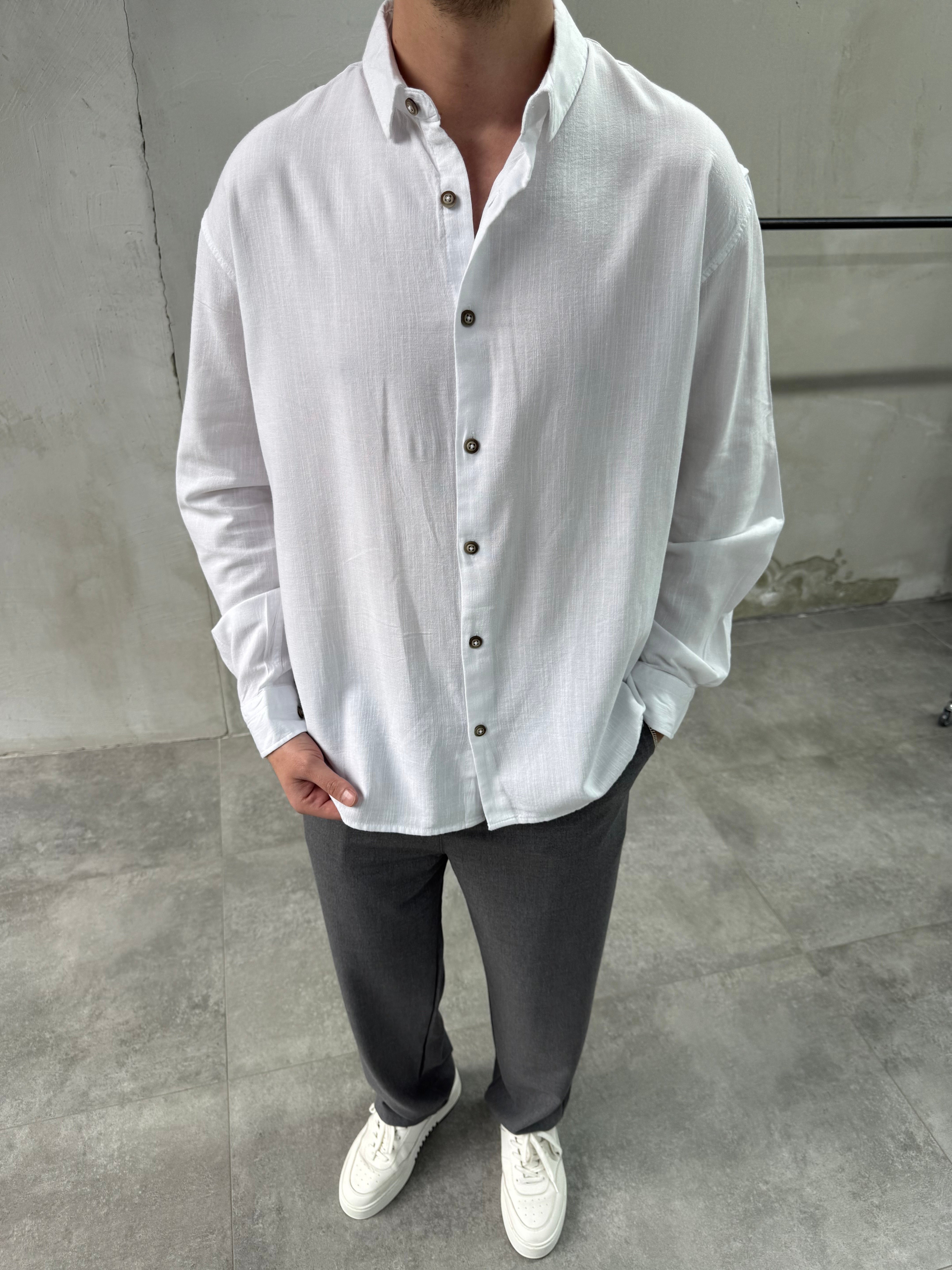 Keten Relaxed Fit Beyaz Gömlek