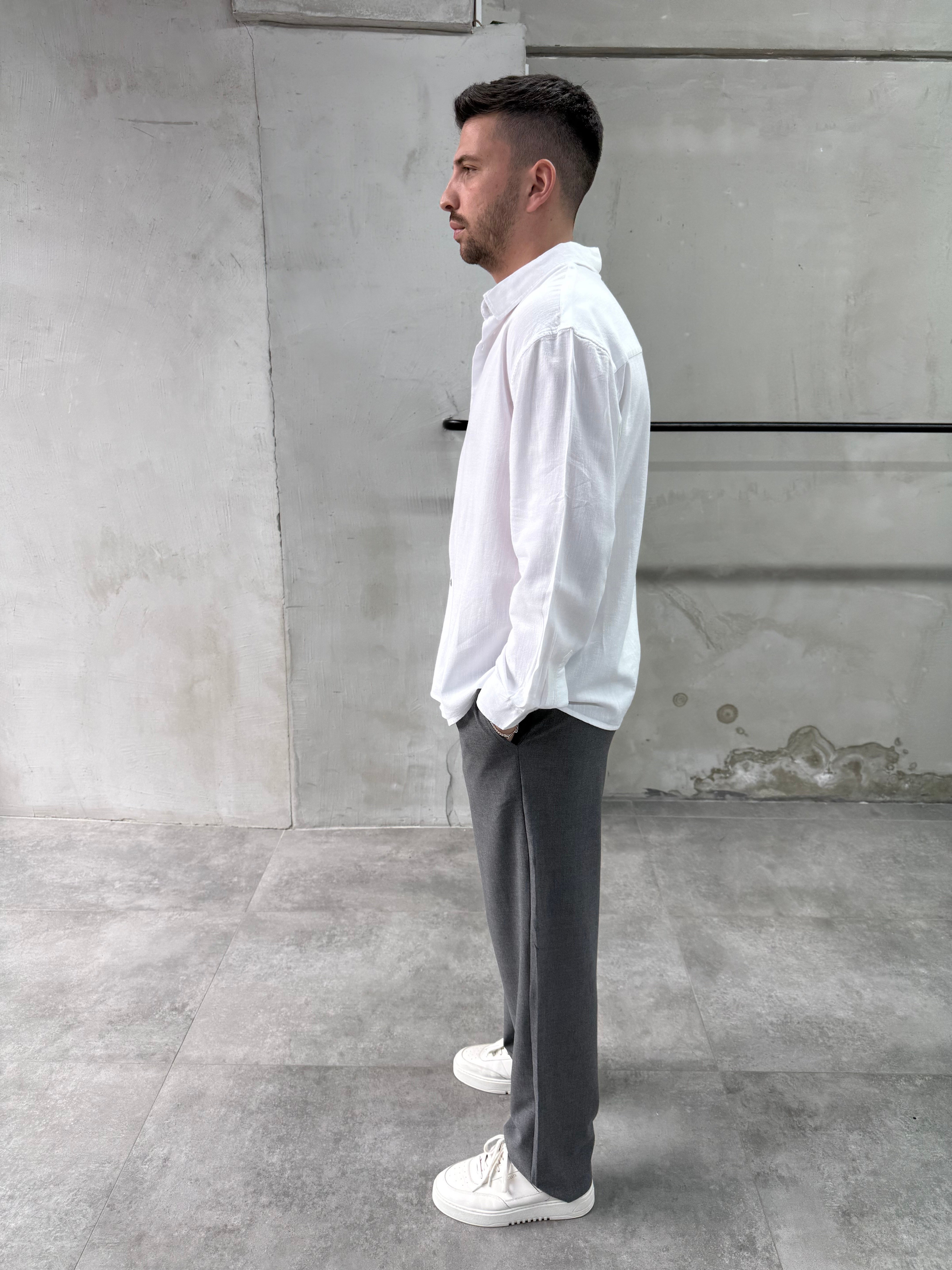 Keten Relaxed Fit Beyaz Gömlek