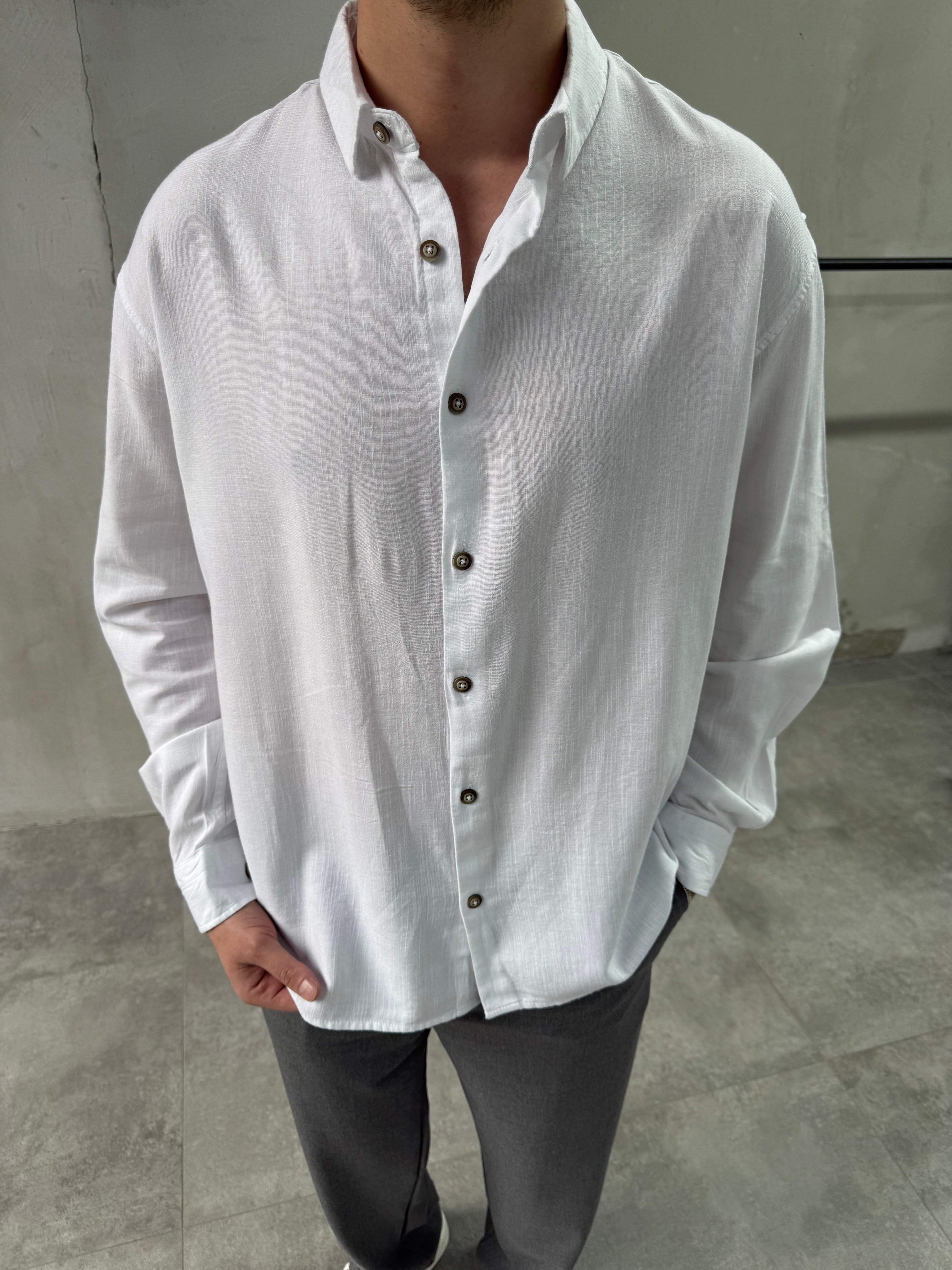 Keten Relaxed Fit Beyaz Gömlek