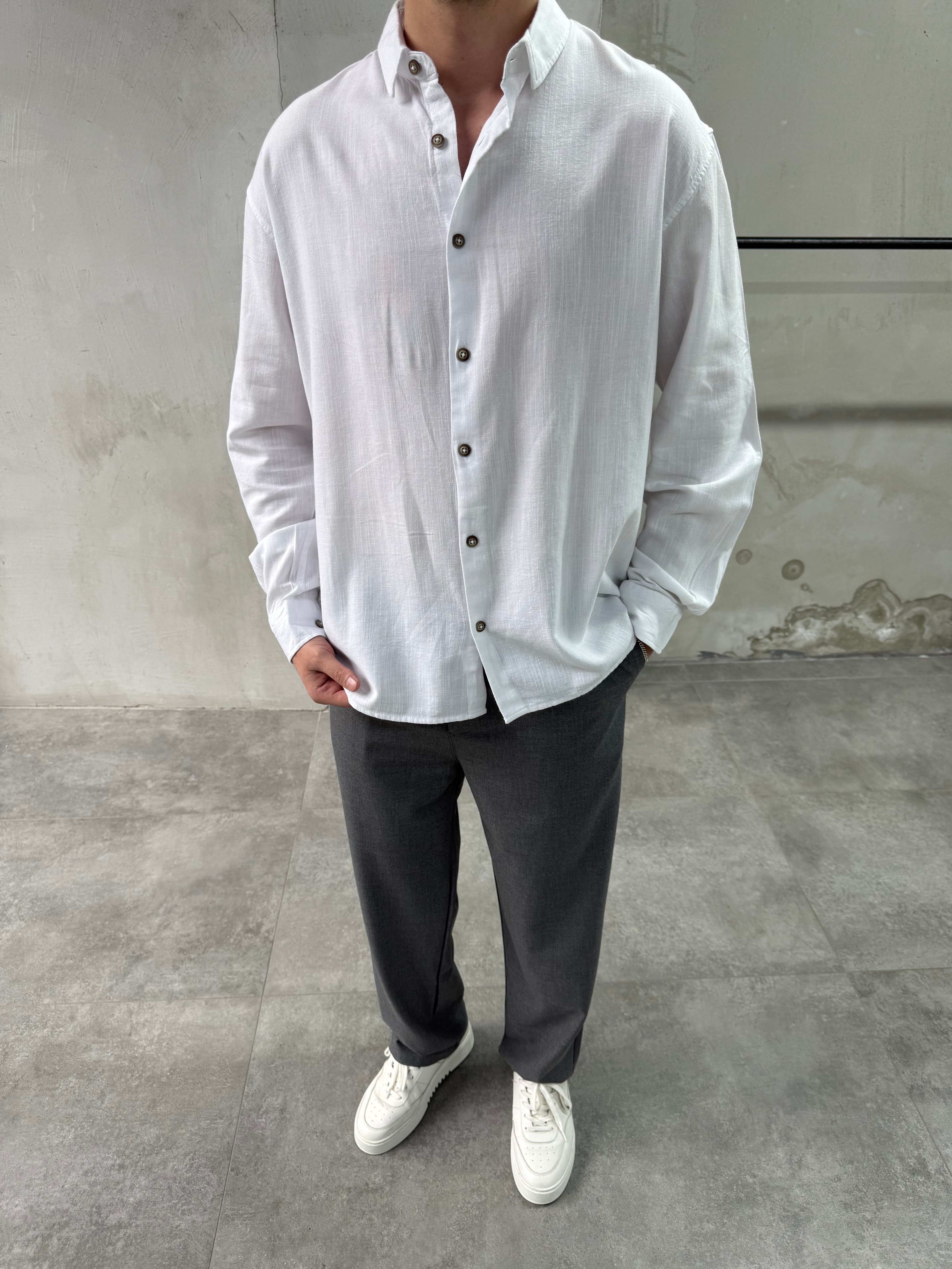 Keten Relaxed Fit Beyaz Gömlek