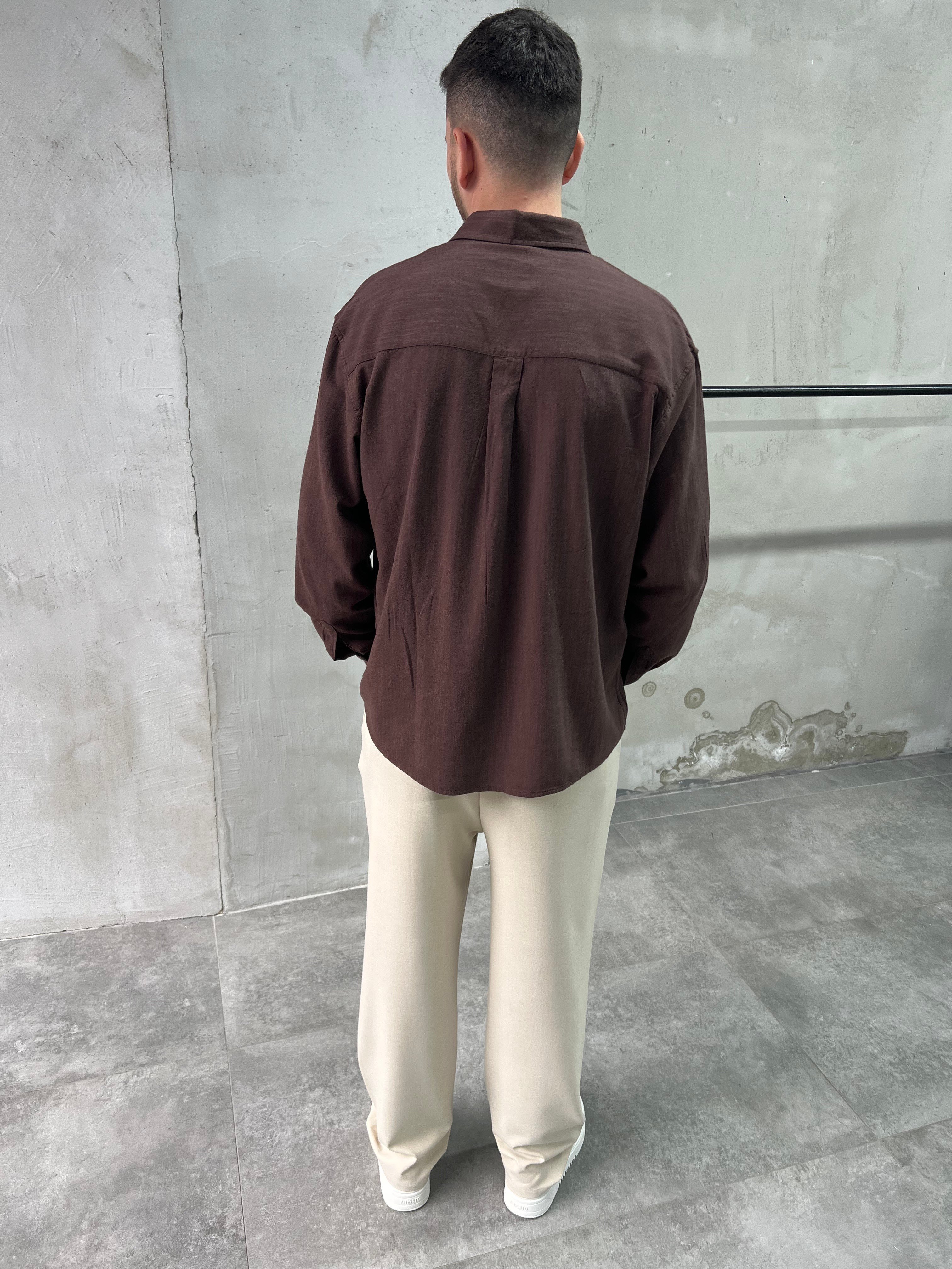 Keten Relaxed Fit Kahve Gömlek