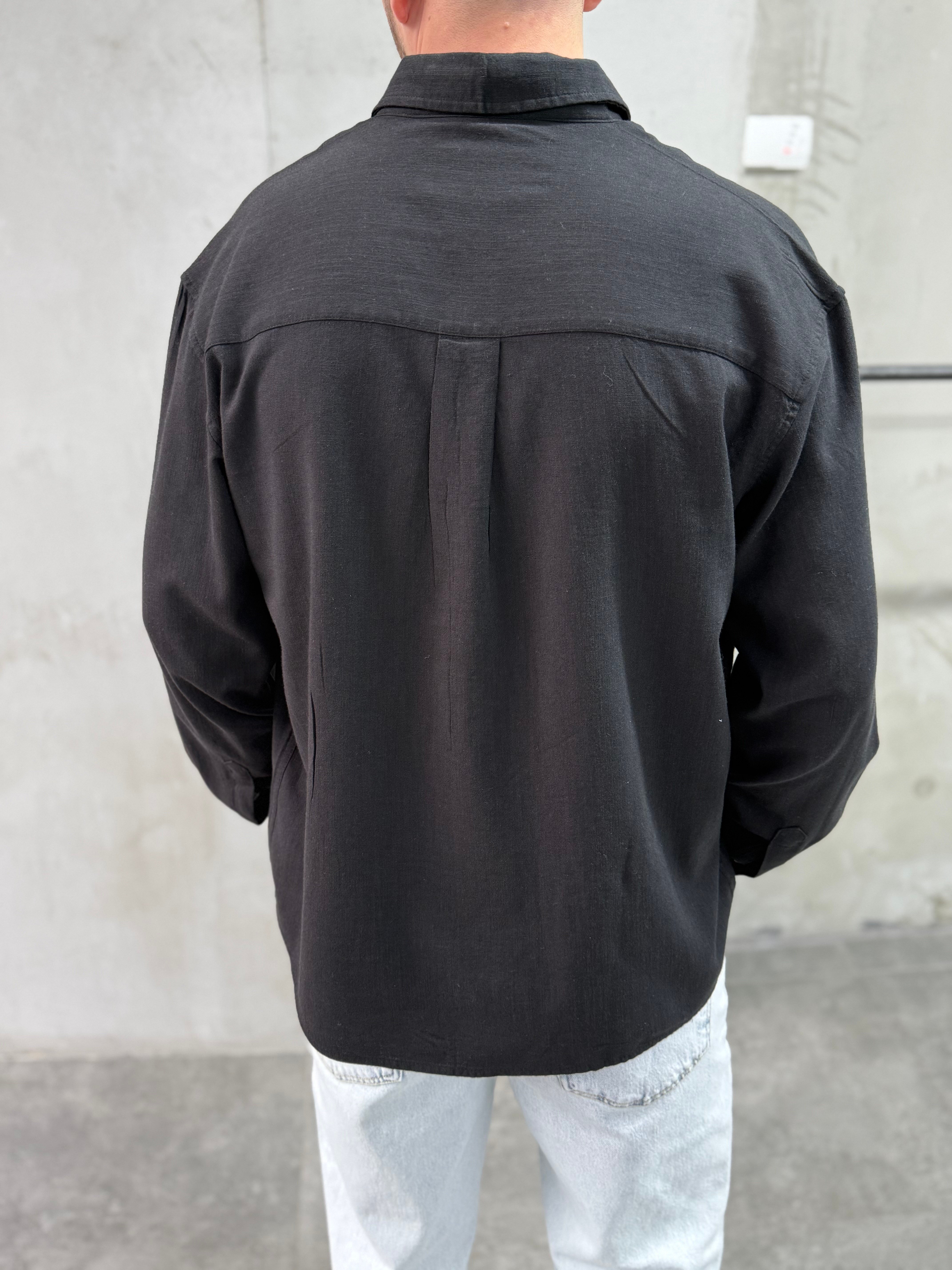 Keten Relaxed Fit Siyah Gömlek