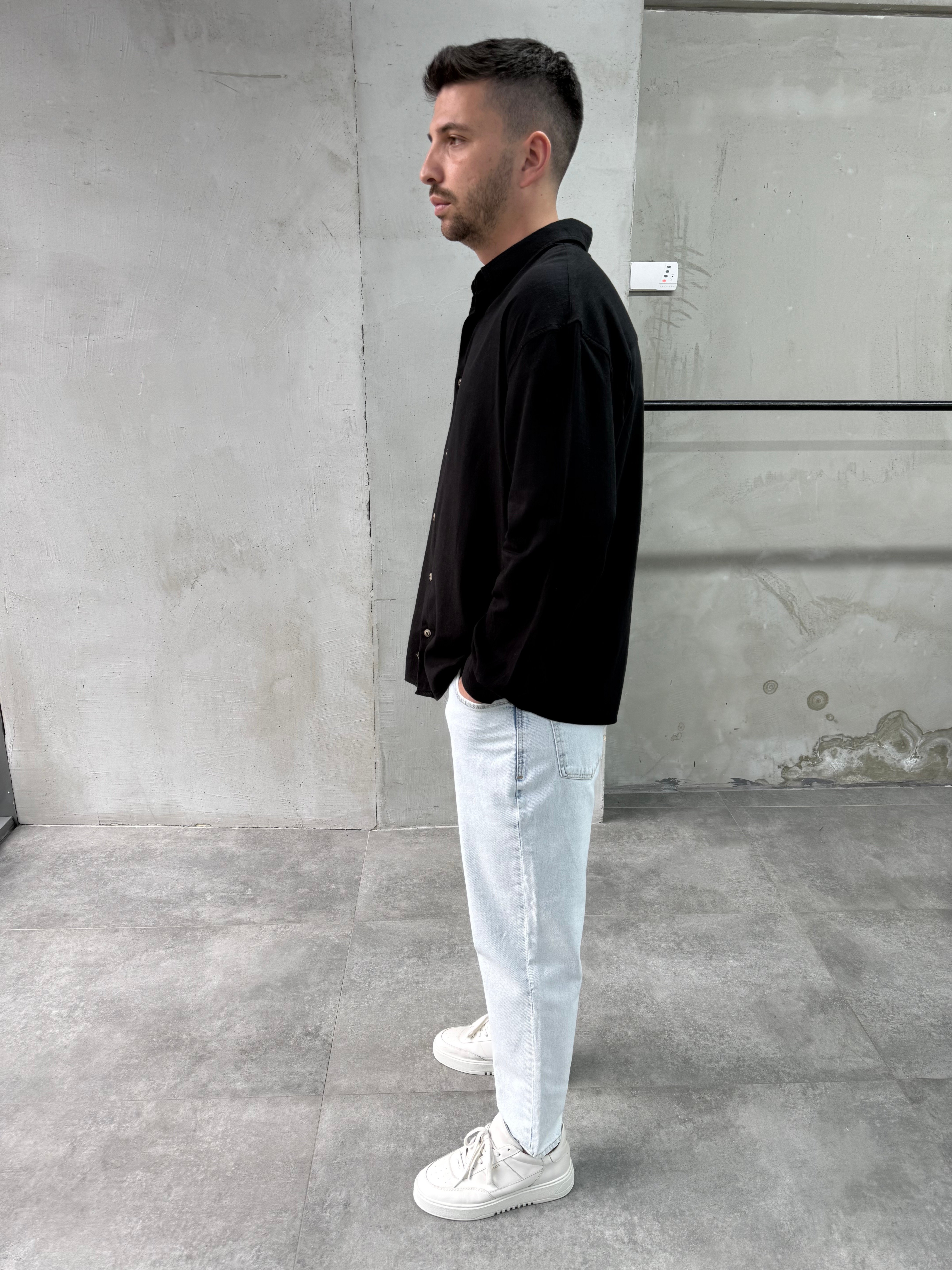 Keten Relaxed Fit Siyah Gömlek