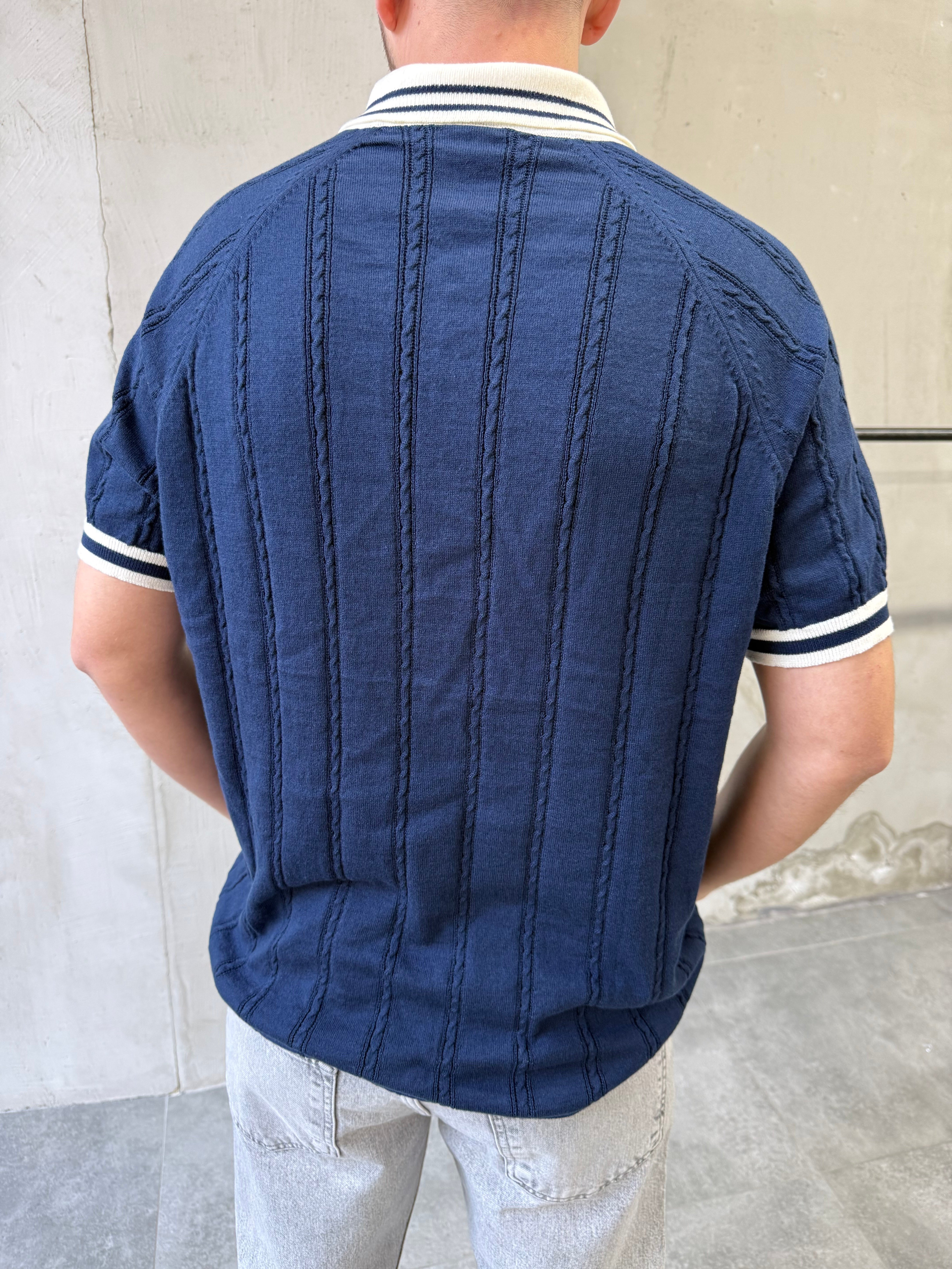 Los Arma Nakışlı Polo Yaka Lacivert Triko T-shirt