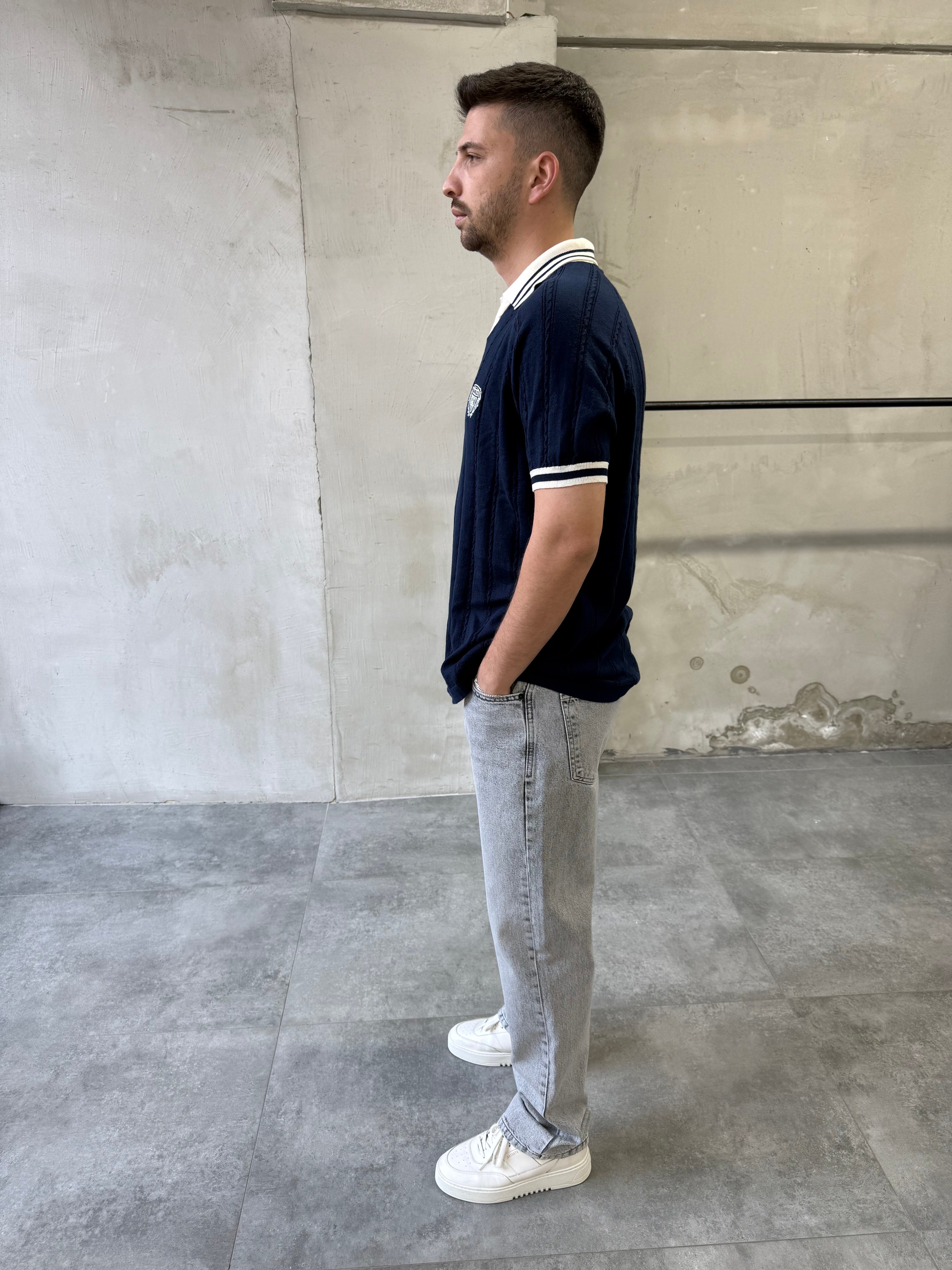 Los Arma Nakışlı Polo Yaka Siyah Triko T-shirt