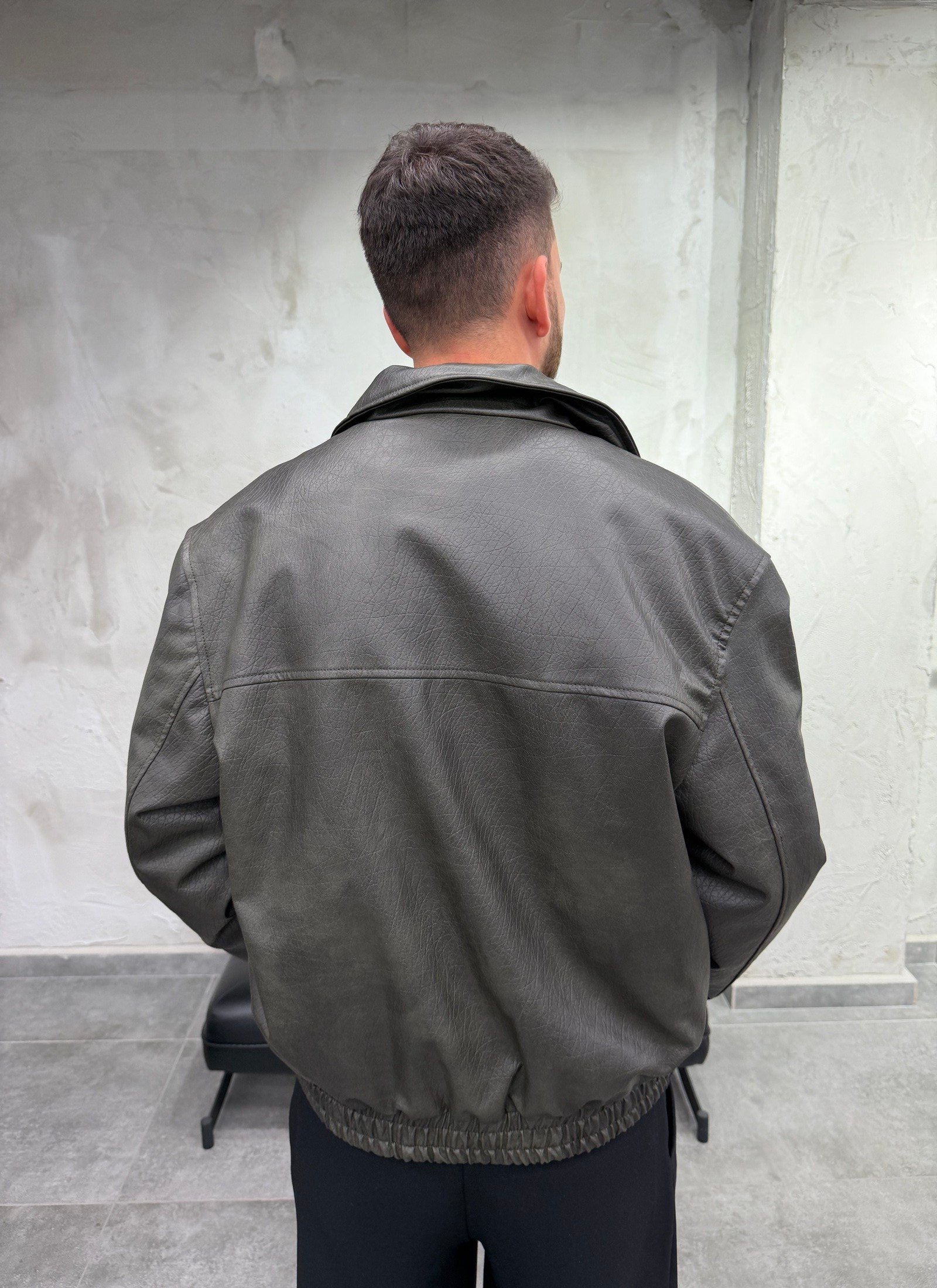 Mega Cep Suni Deri Haki Bomber Ceket