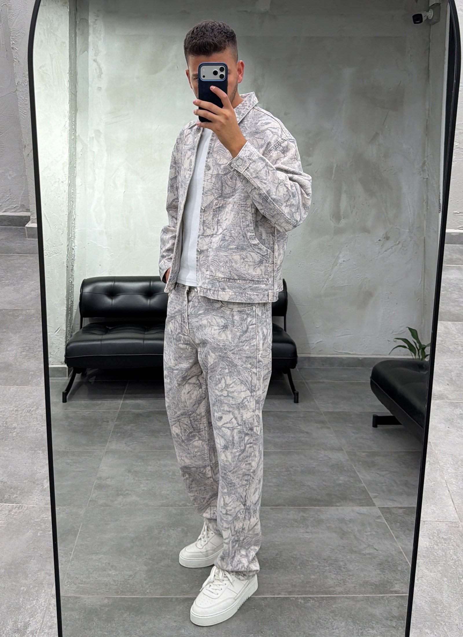 Mega Cepli Desenli Taş Denim Takım