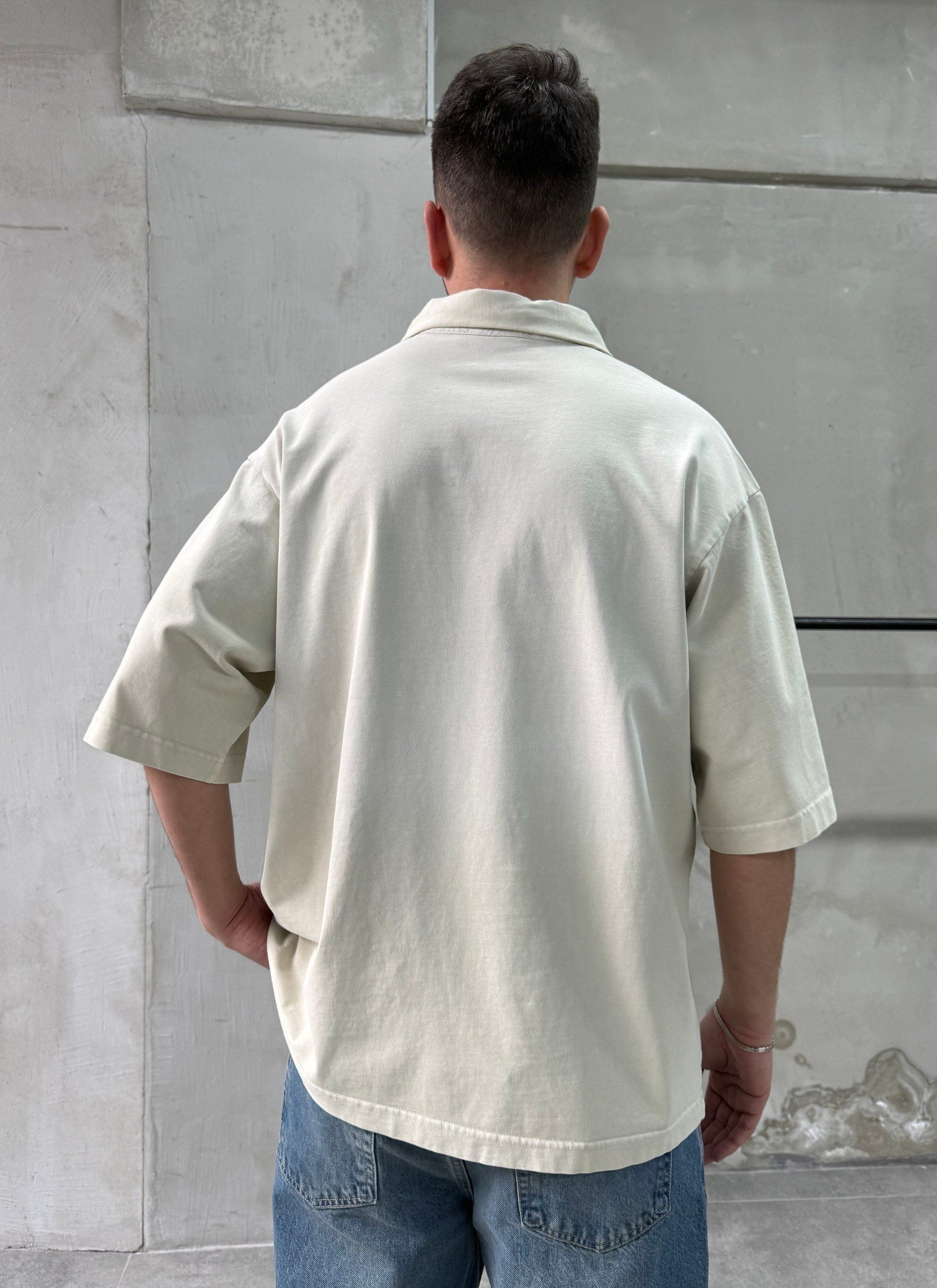 Never Lock Nakışlı Yıkamalı Taş Polo Yaka T-shirt