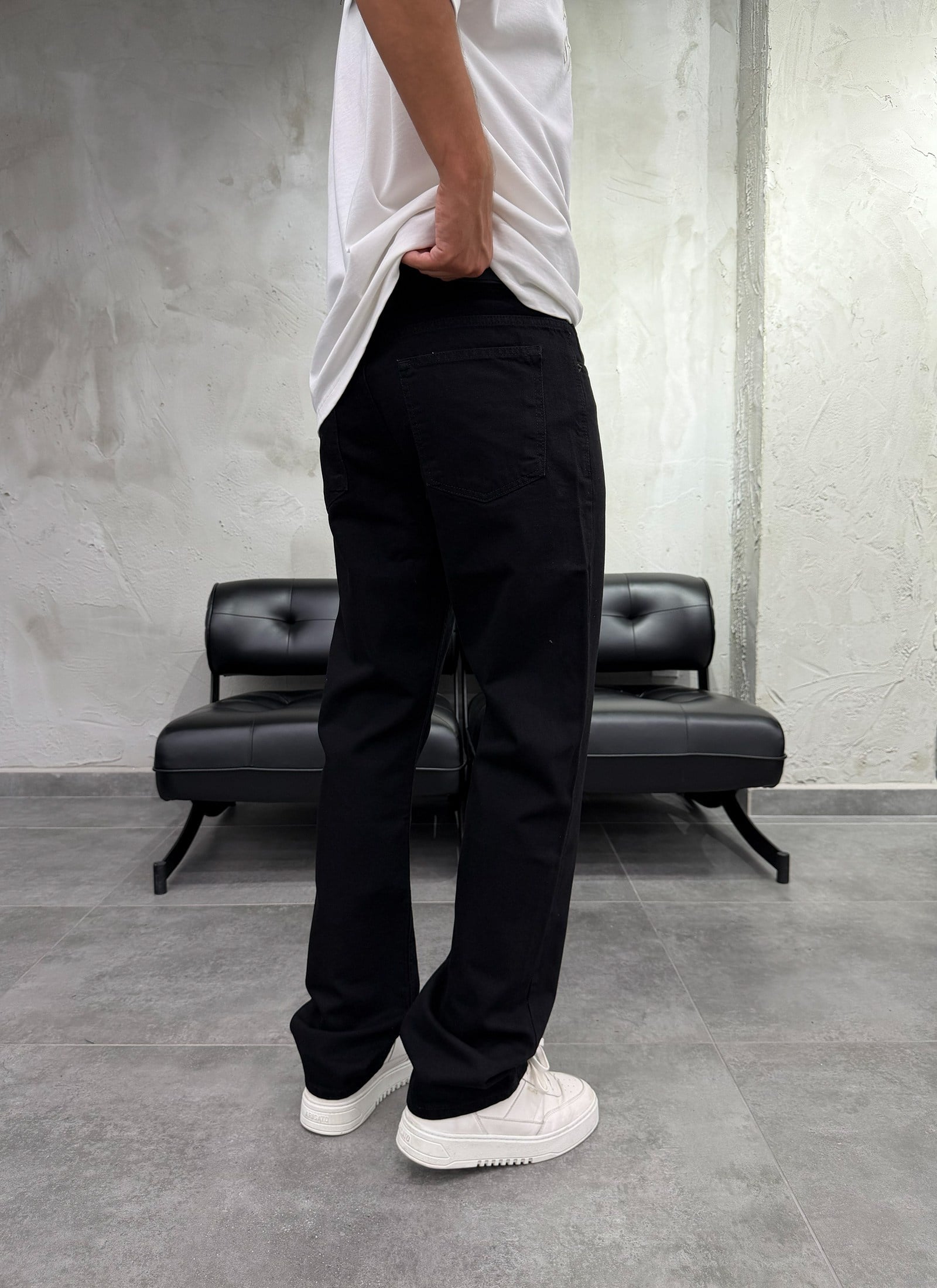 Ön Yazı Baskılı Siyah Baggy Jean