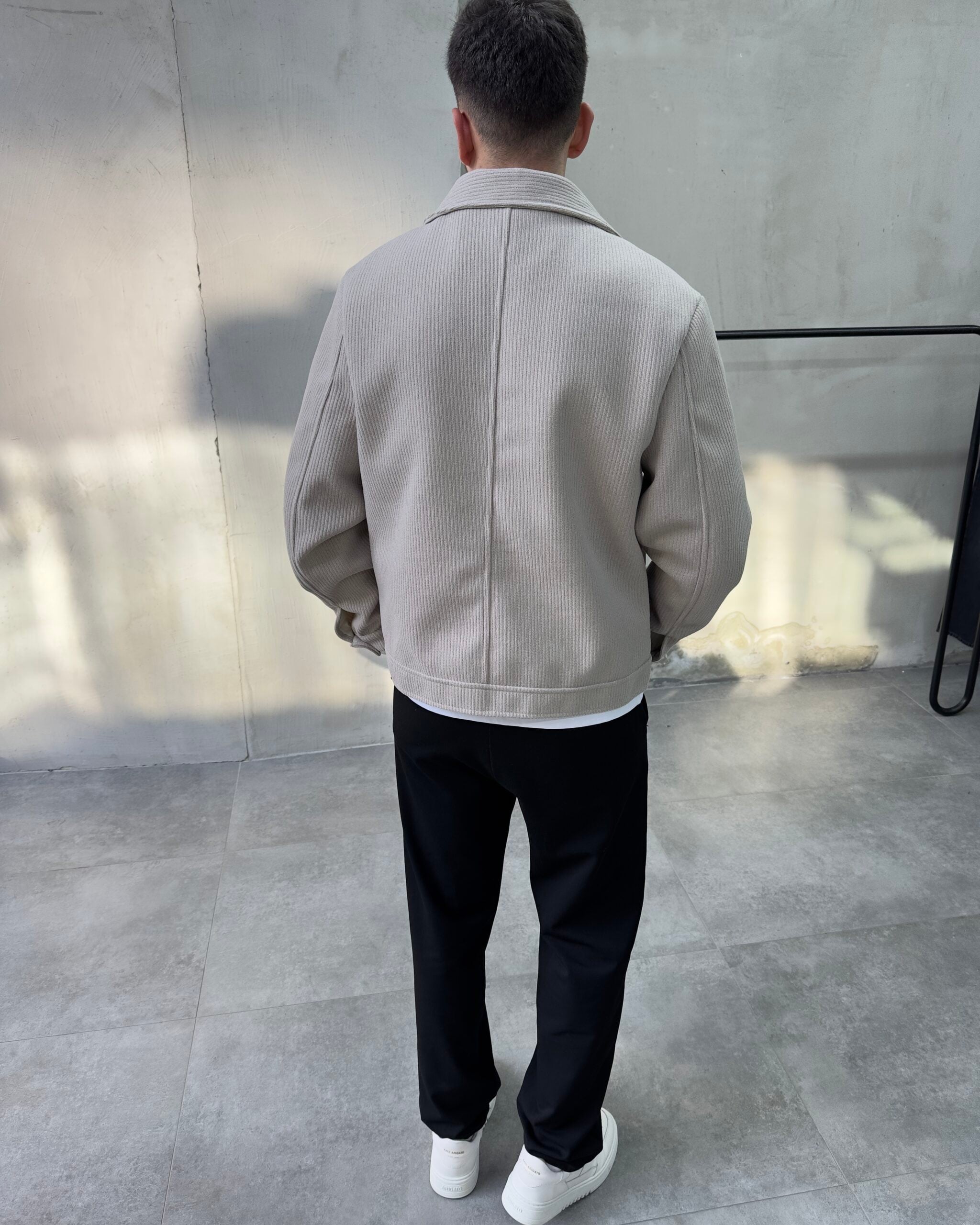 Oversize Bej Kapitone Erkek Ceket