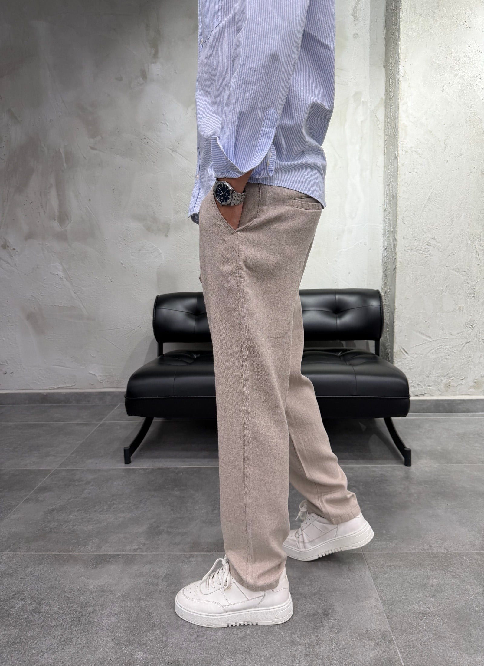 Pamuk Keten Relaxed Bej Pantolon