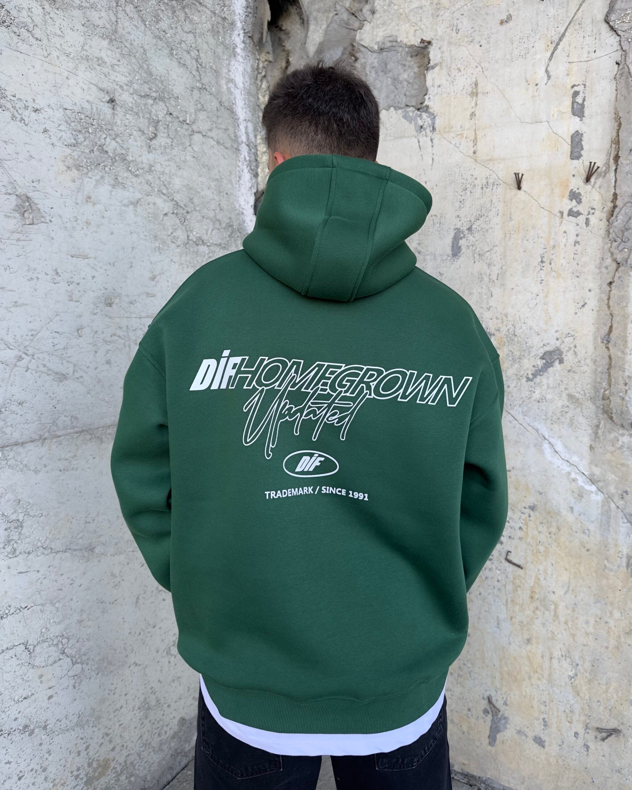 Pamuklu Oversize Baskılı Yeşil Sweatshirt