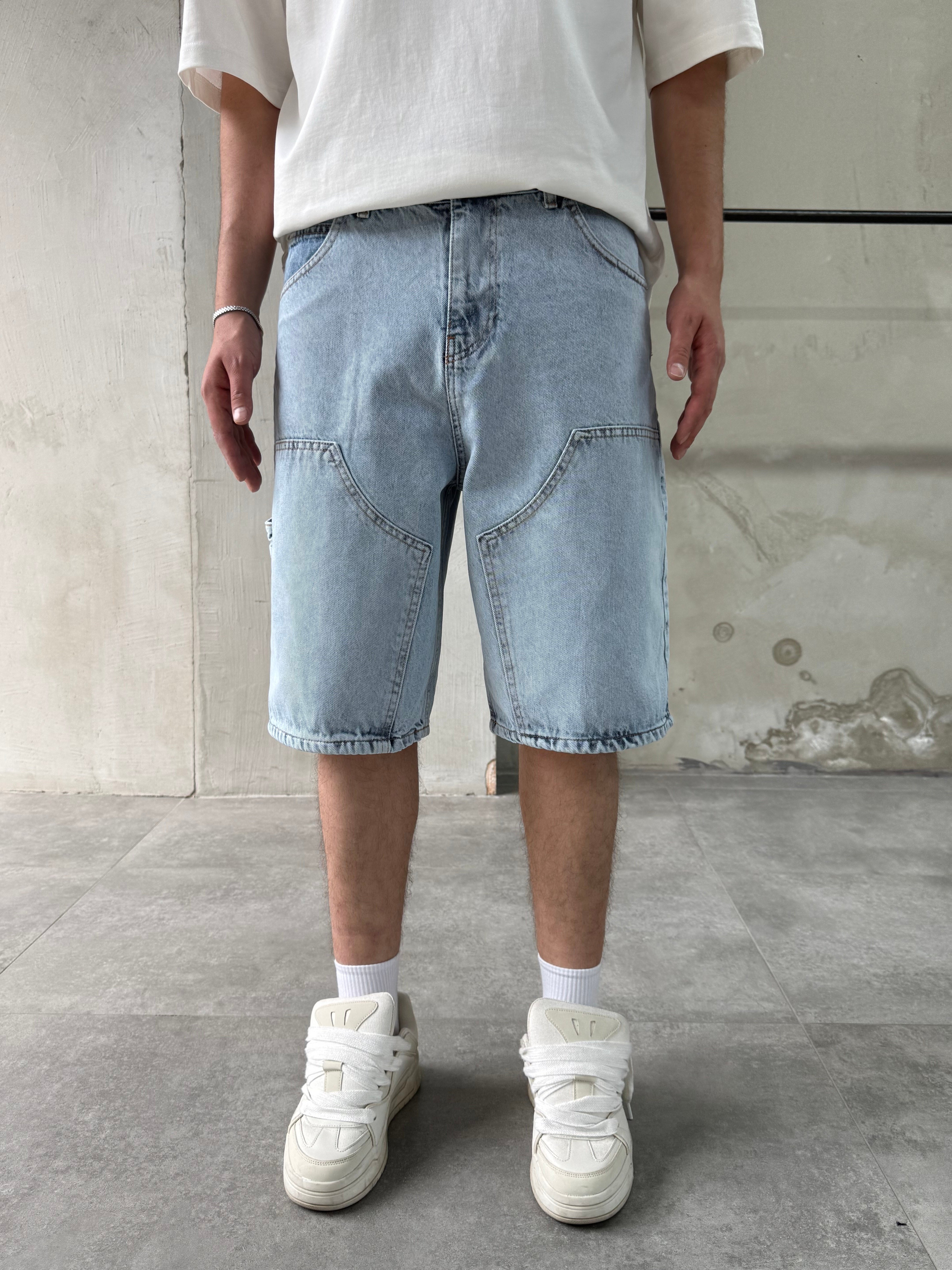Parça Dikişli Buz Mavi Bermuda Baggy Şort