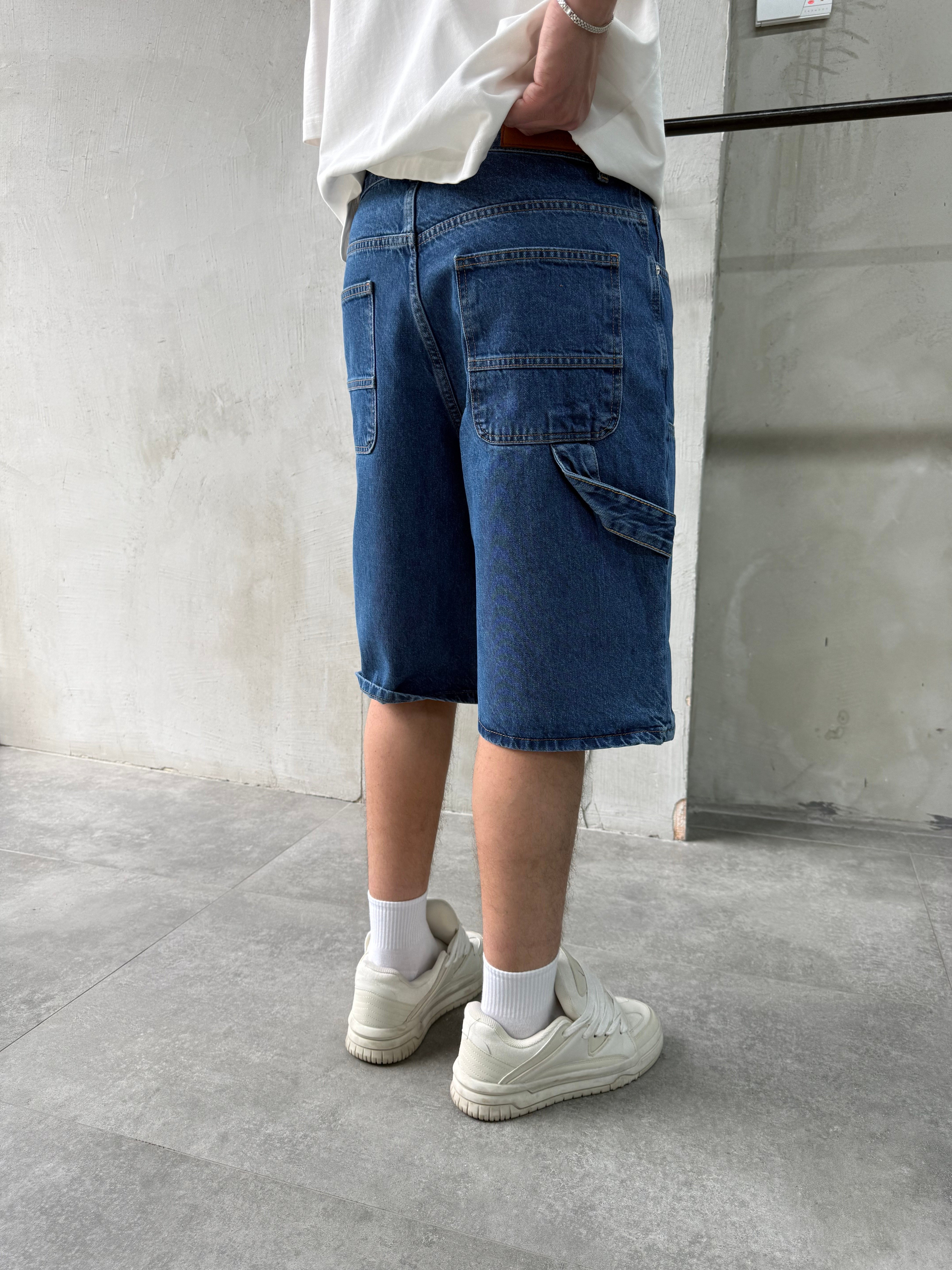 Parça Dikişli Koyu Mavi Bermuda Baggy Şort