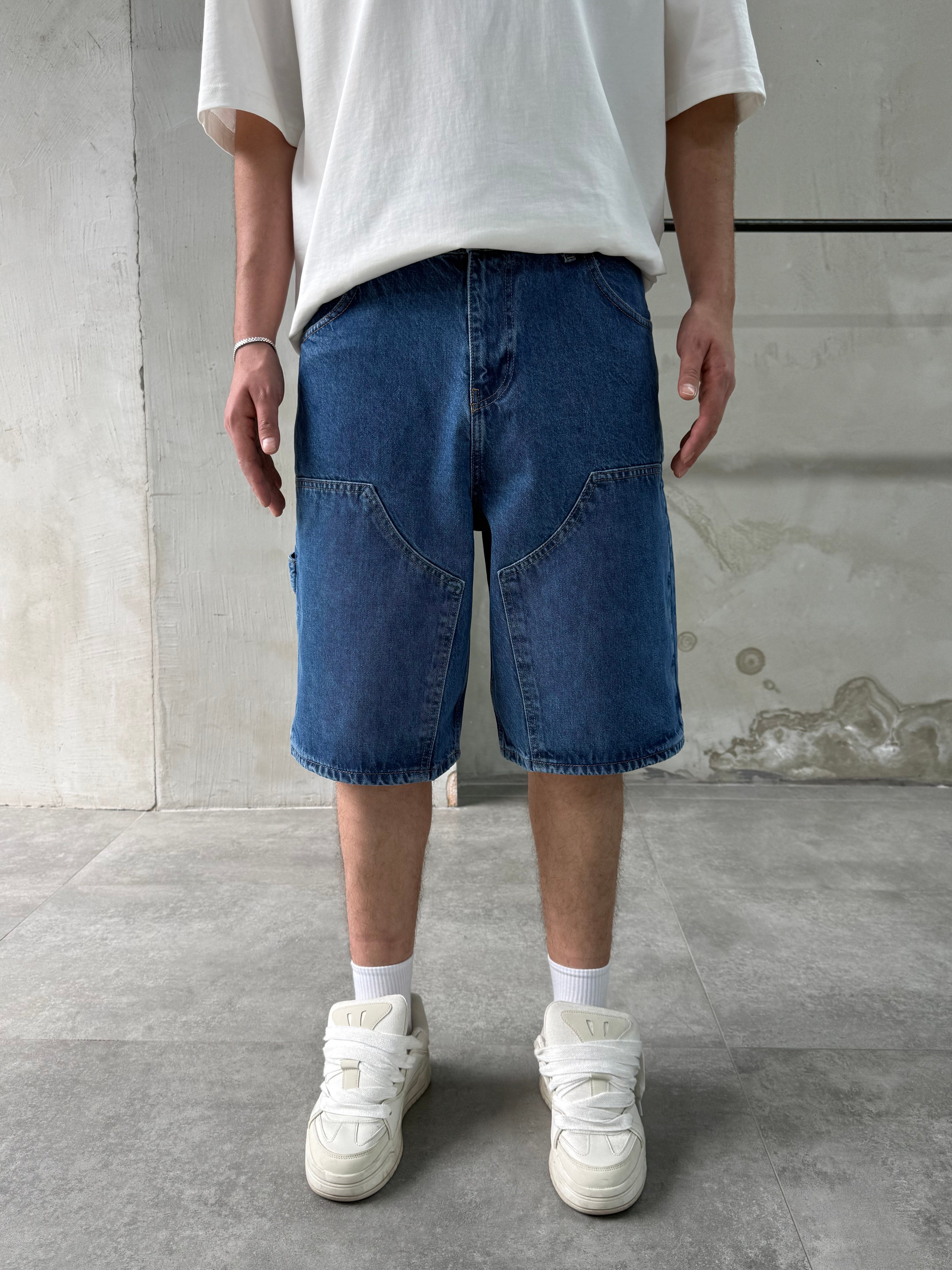 Parça Dikişli Koyu Mavi Bermuda Baggy Şort