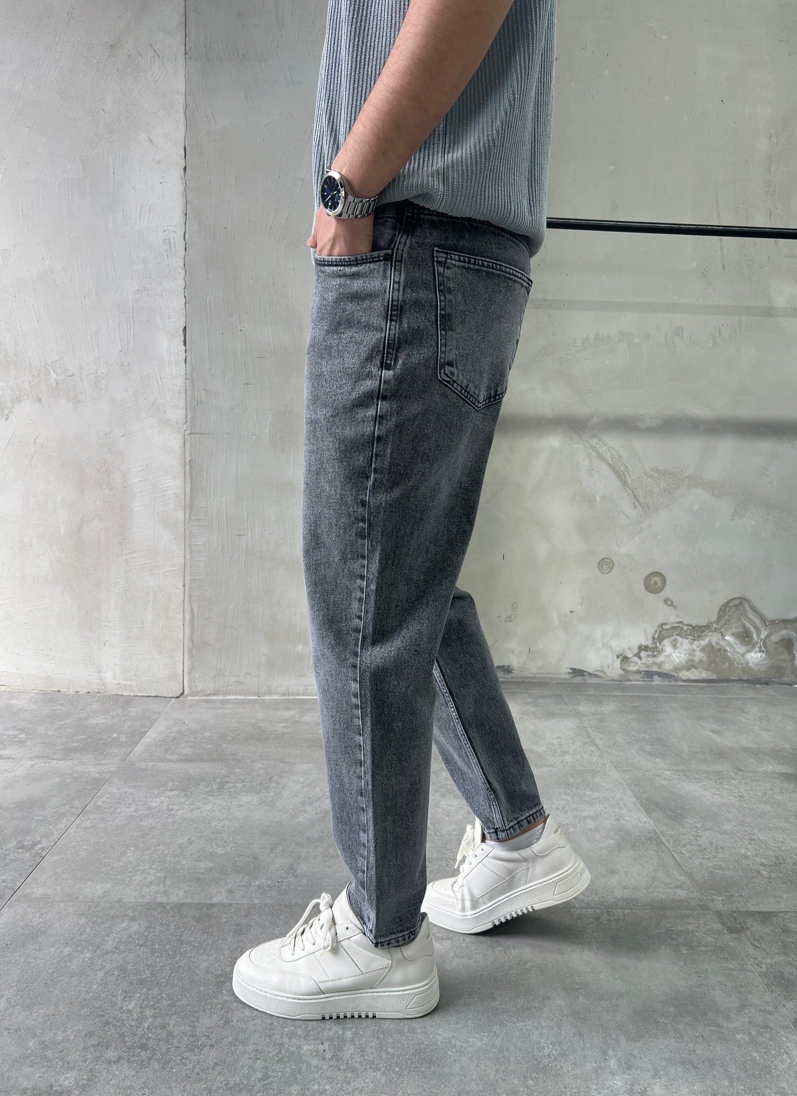 Rahat Kalıp Gri Boyfriend Jean Pantolon