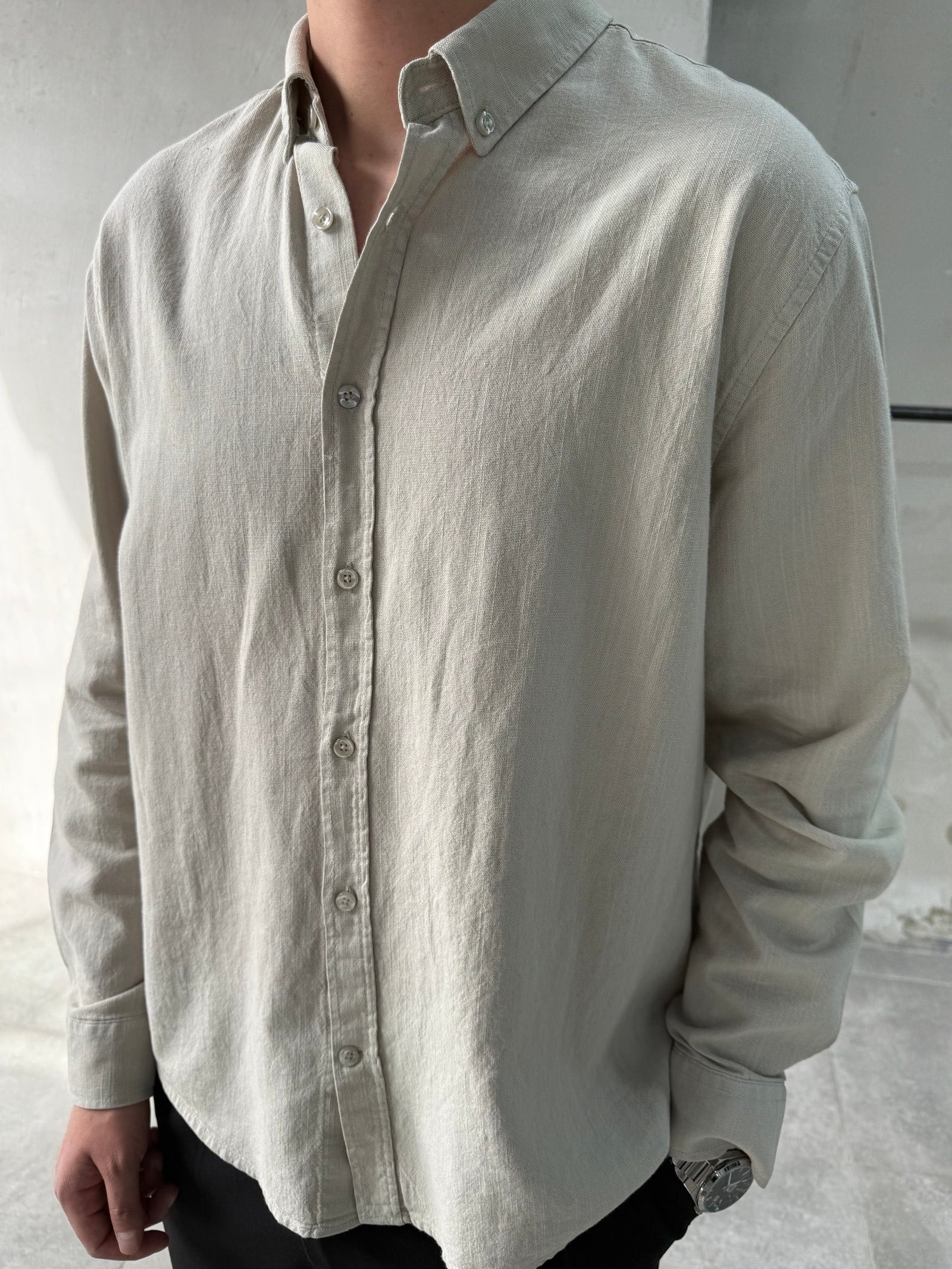 Rahat Kalıp Keten Pamuklu Bej Gömlek