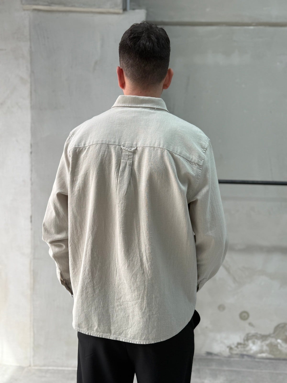 Rahat Kalıp Keten Pamuklu Bej Gömlek