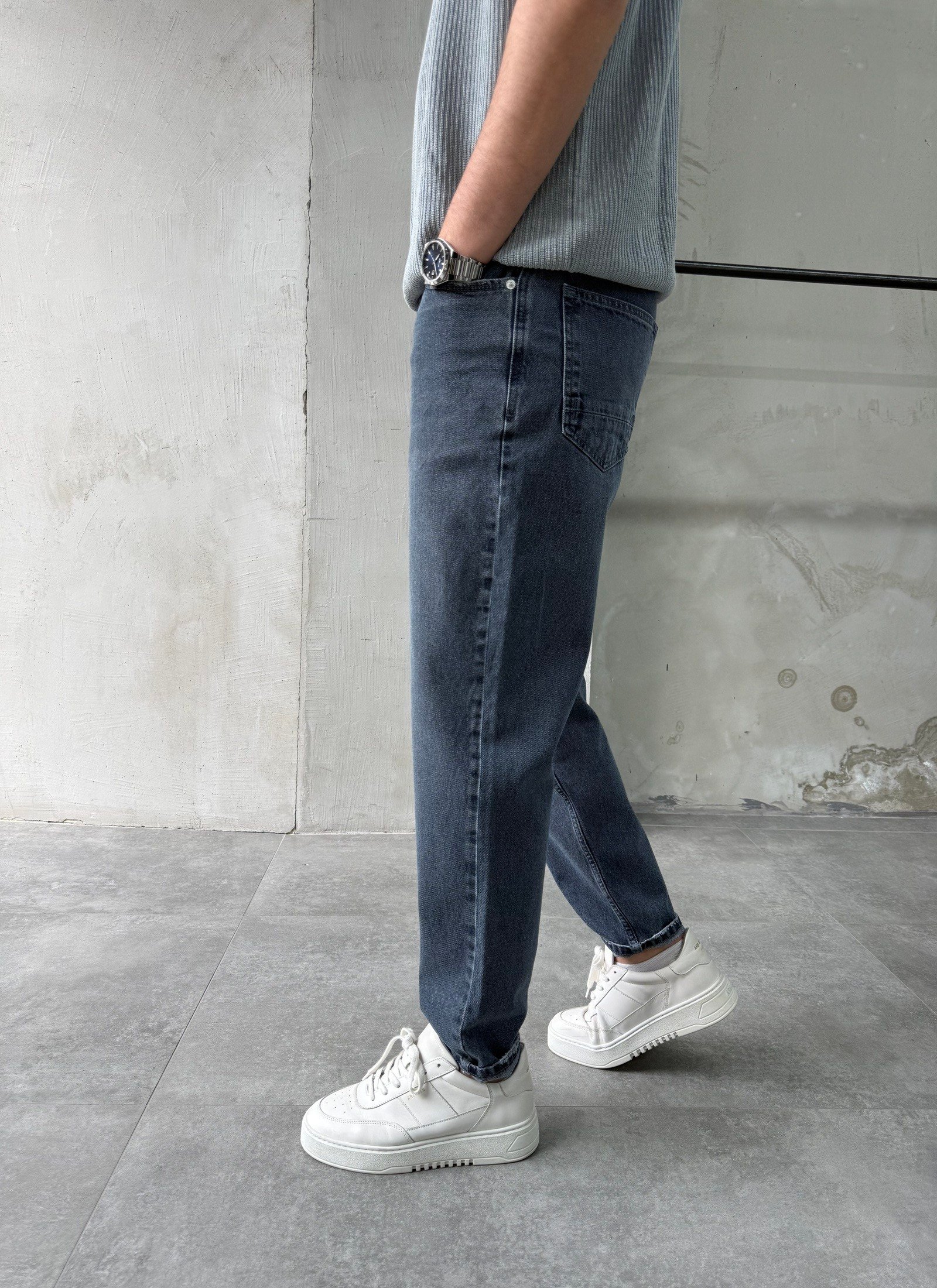 Rahat Kalıp Trend Fit Eskitme Gri Boyfriend Jean