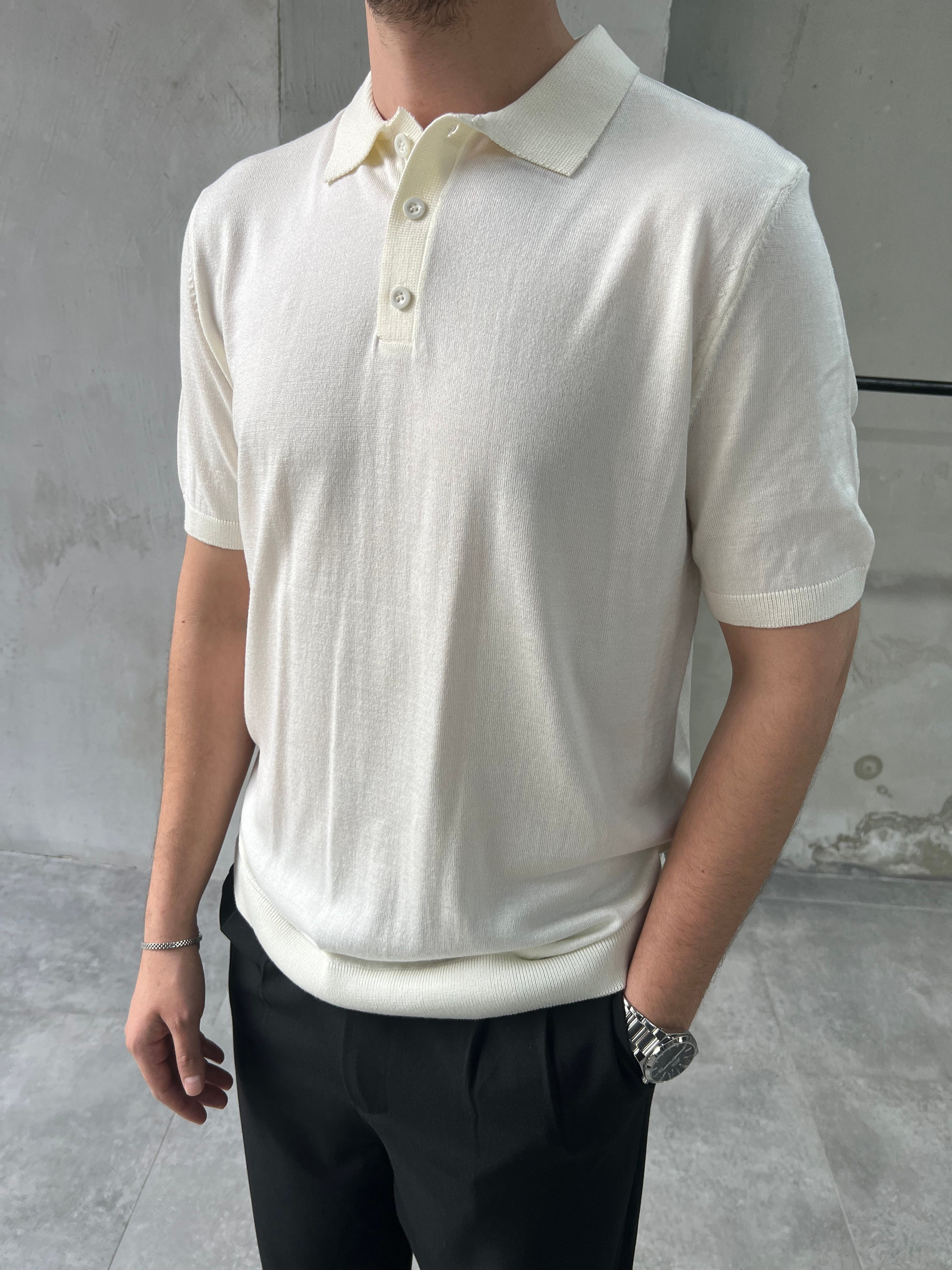 Relax Fiit Düğmeli Polo Yaka Ekru Tişört