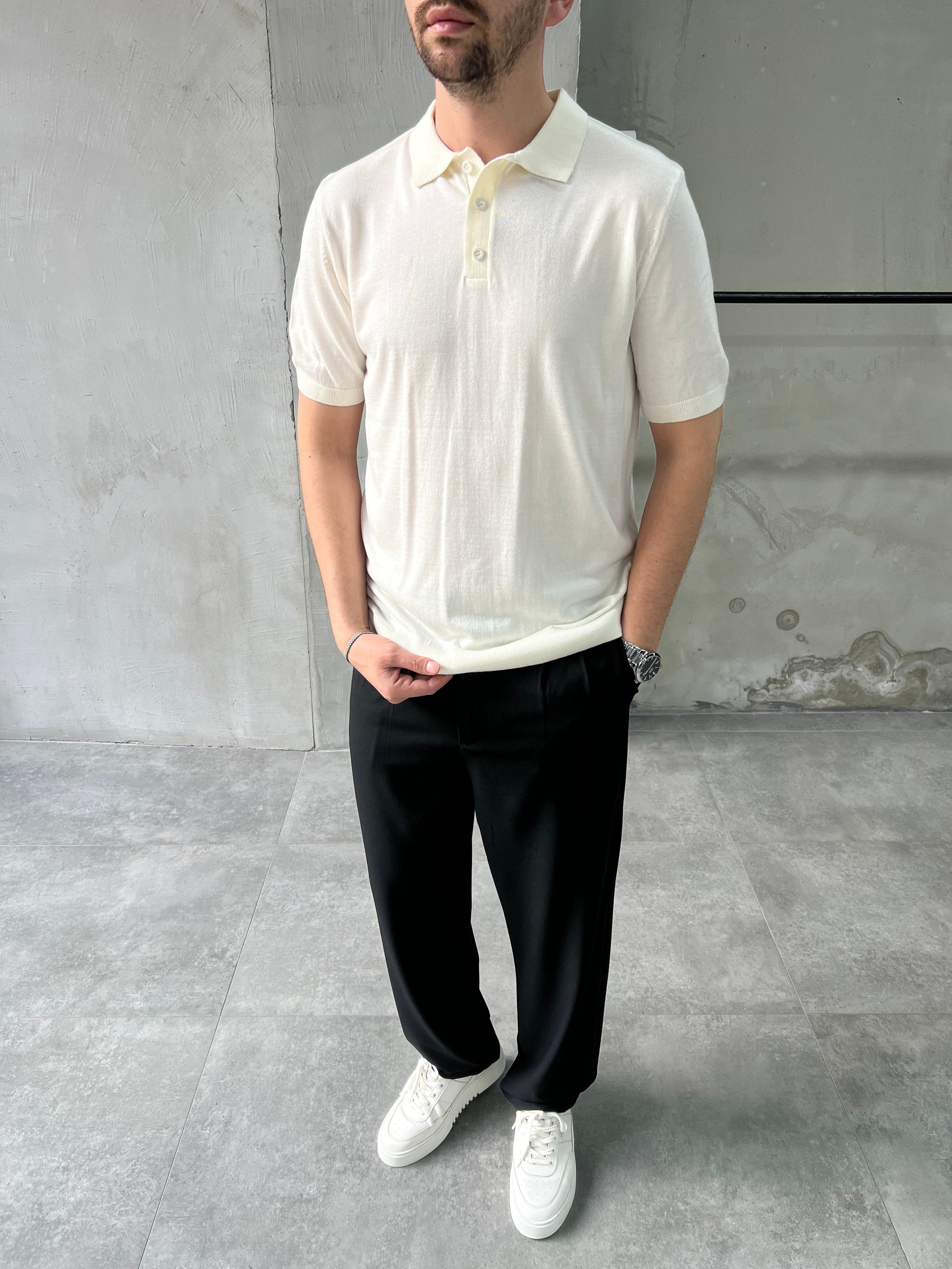 Relax Fiit Düğmeli Polo Yaka Ekru Tişört