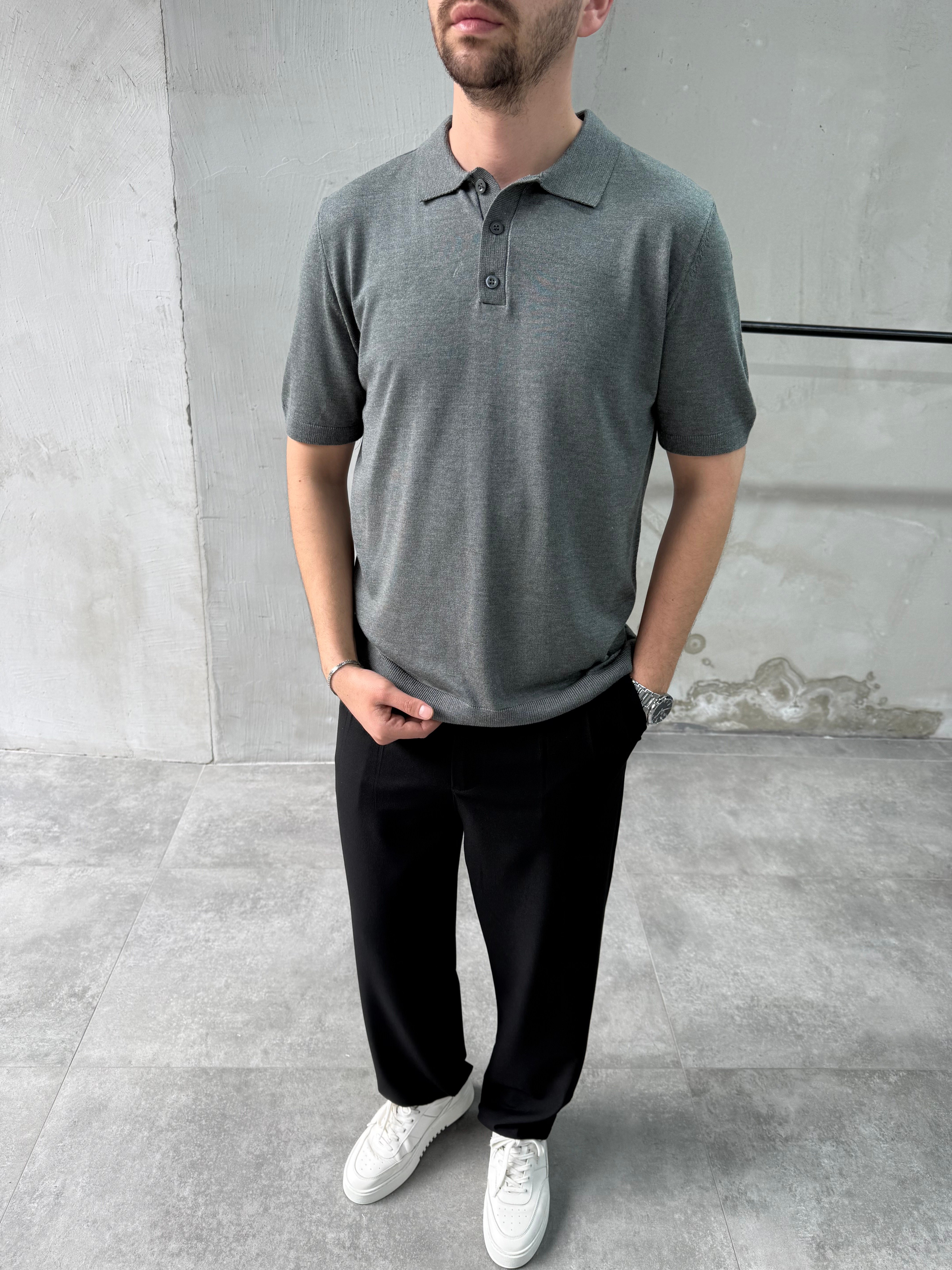 Relax Fiit Düğmeli Polo Yaka Gri Tişört