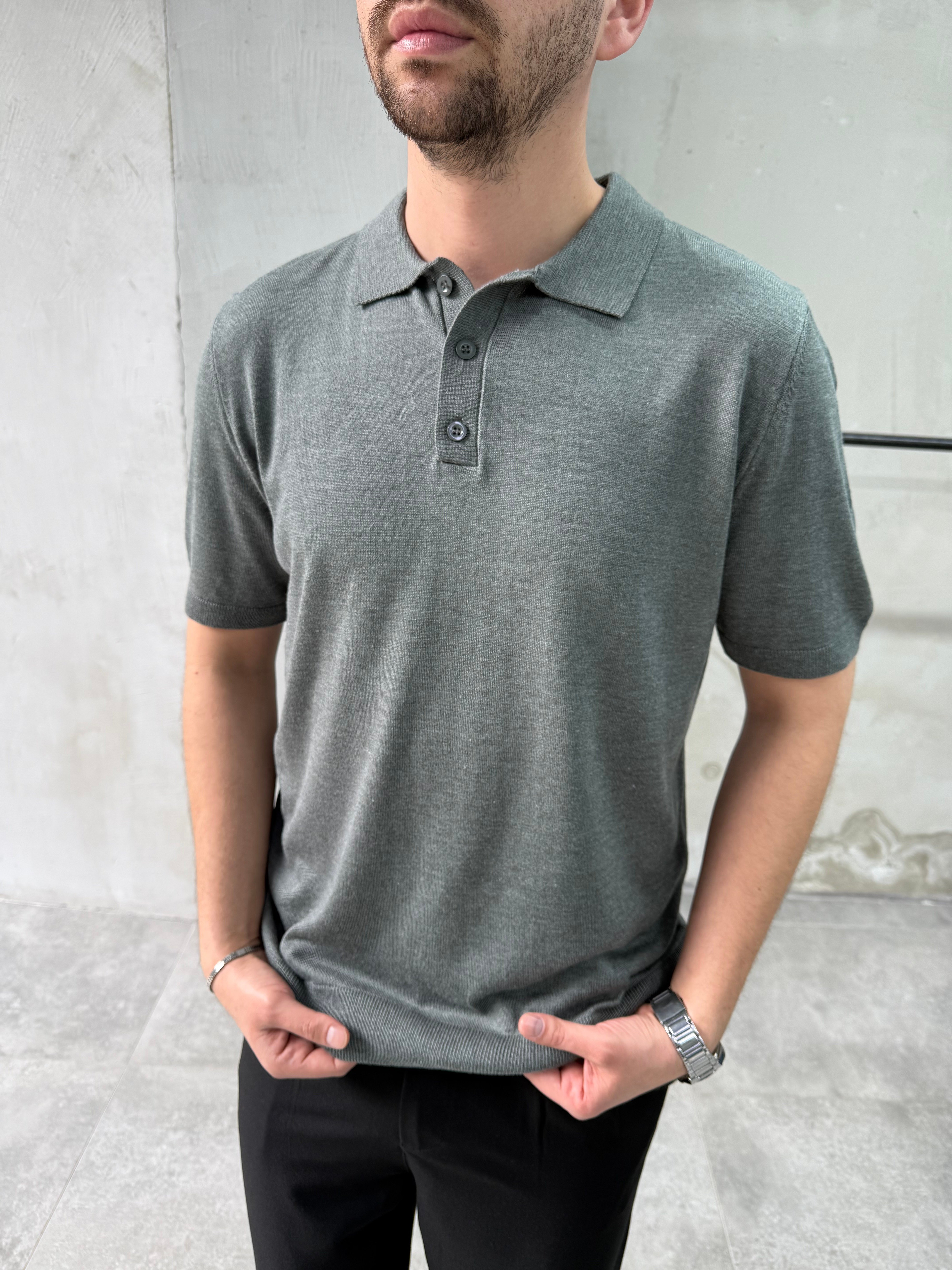 Relax Fiit Düğmeli Polo Yaka Gri Tişört