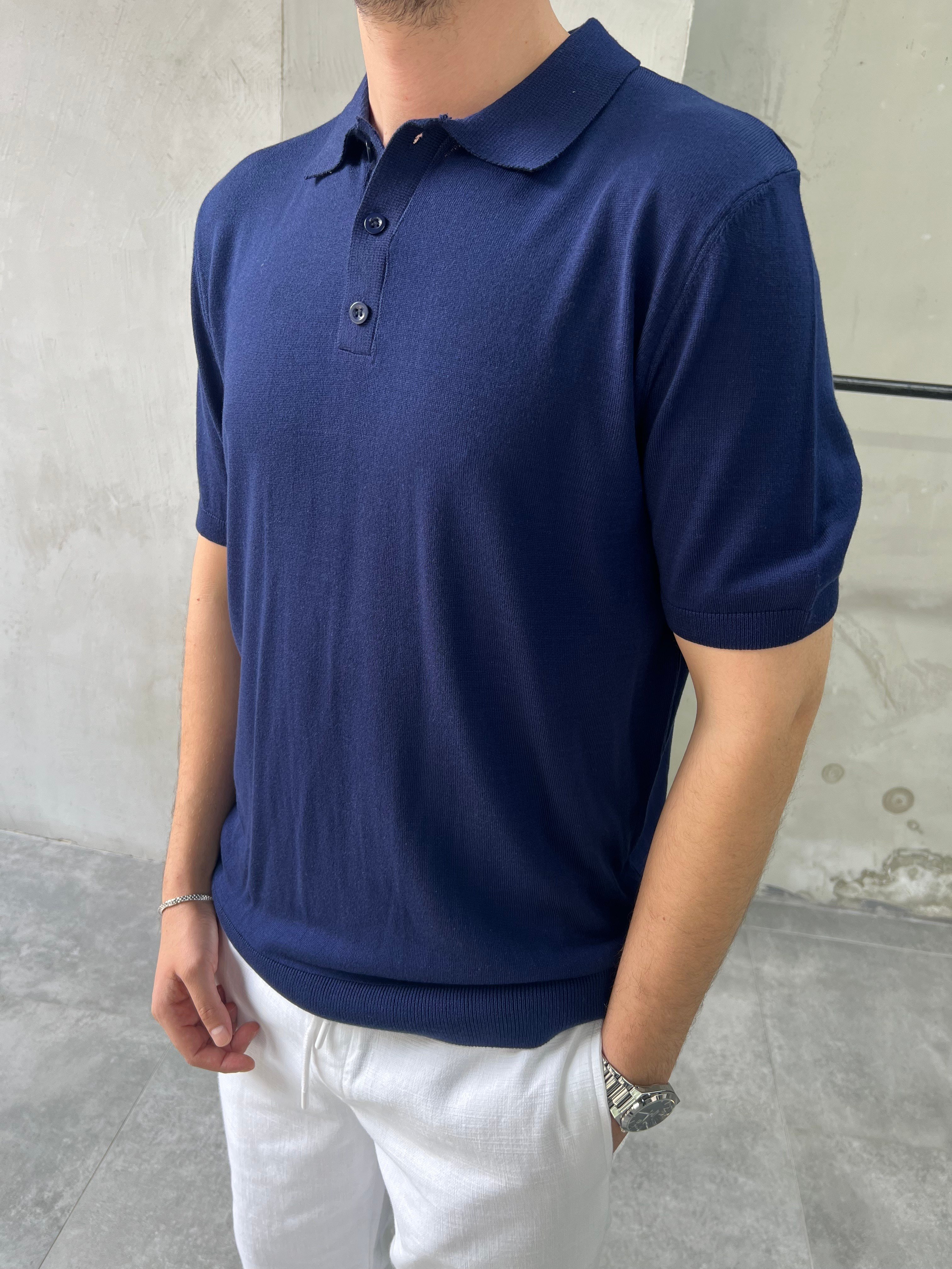 Relax Fiit Düğmeli Polo Yaka Lacivert Tişört