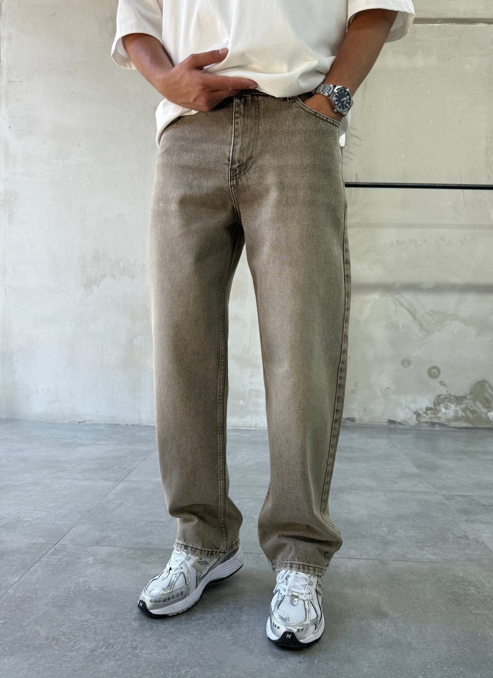 Soluk Efektli Vizon Baggy Jean