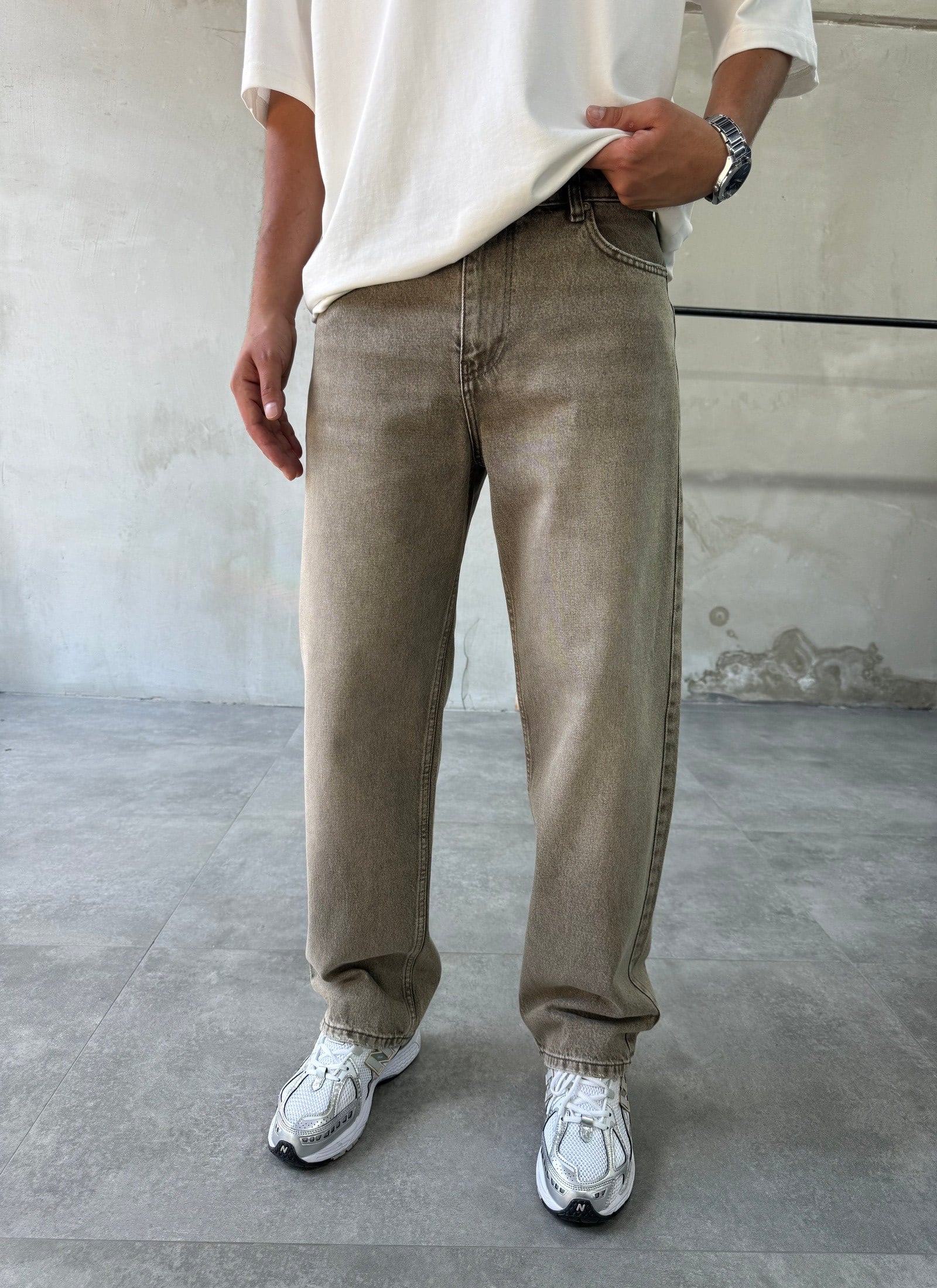 Soluk Efektli Vizon Baggy Jean