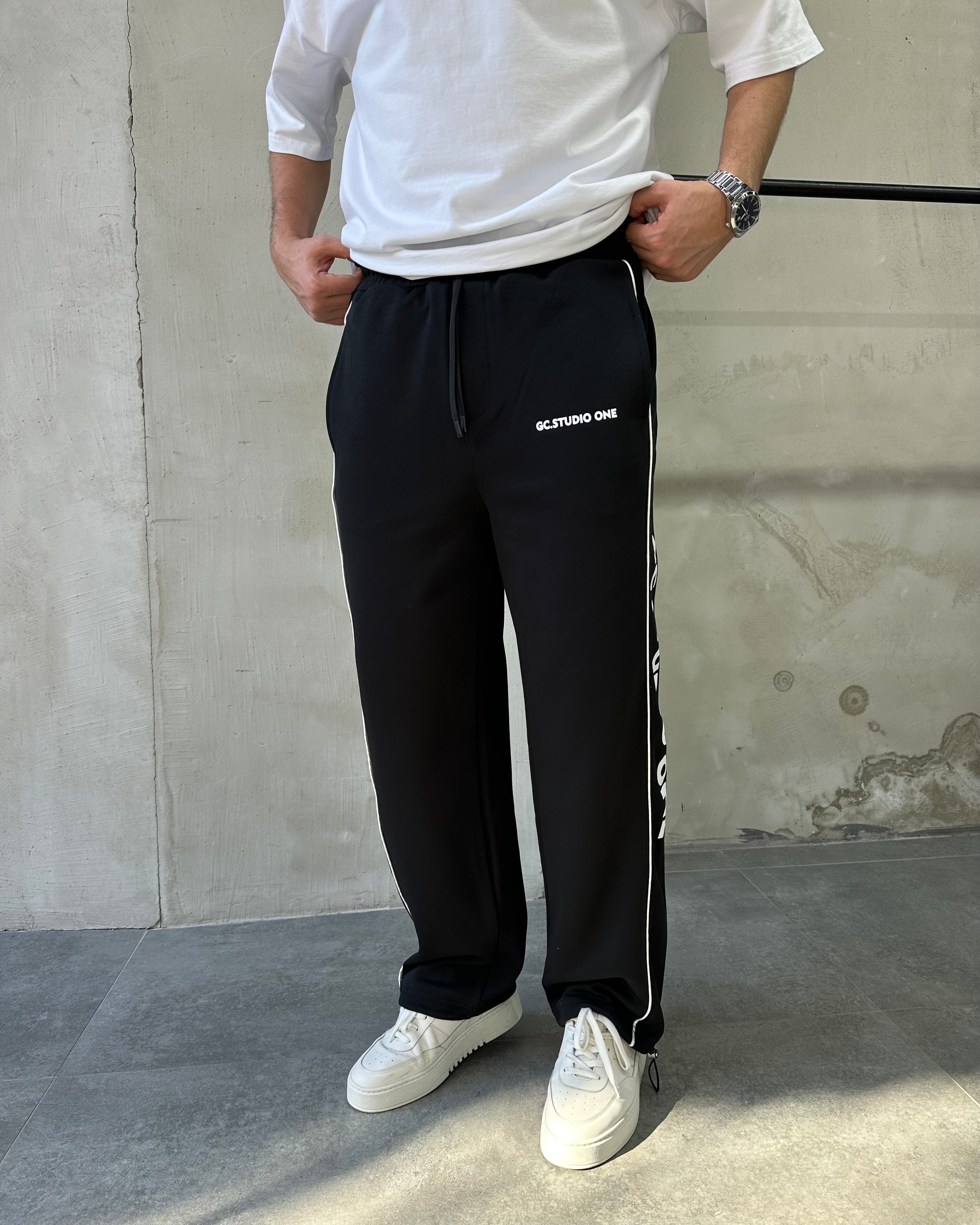 Stoperli Double Face Siyah Baggy Eşofman Altı