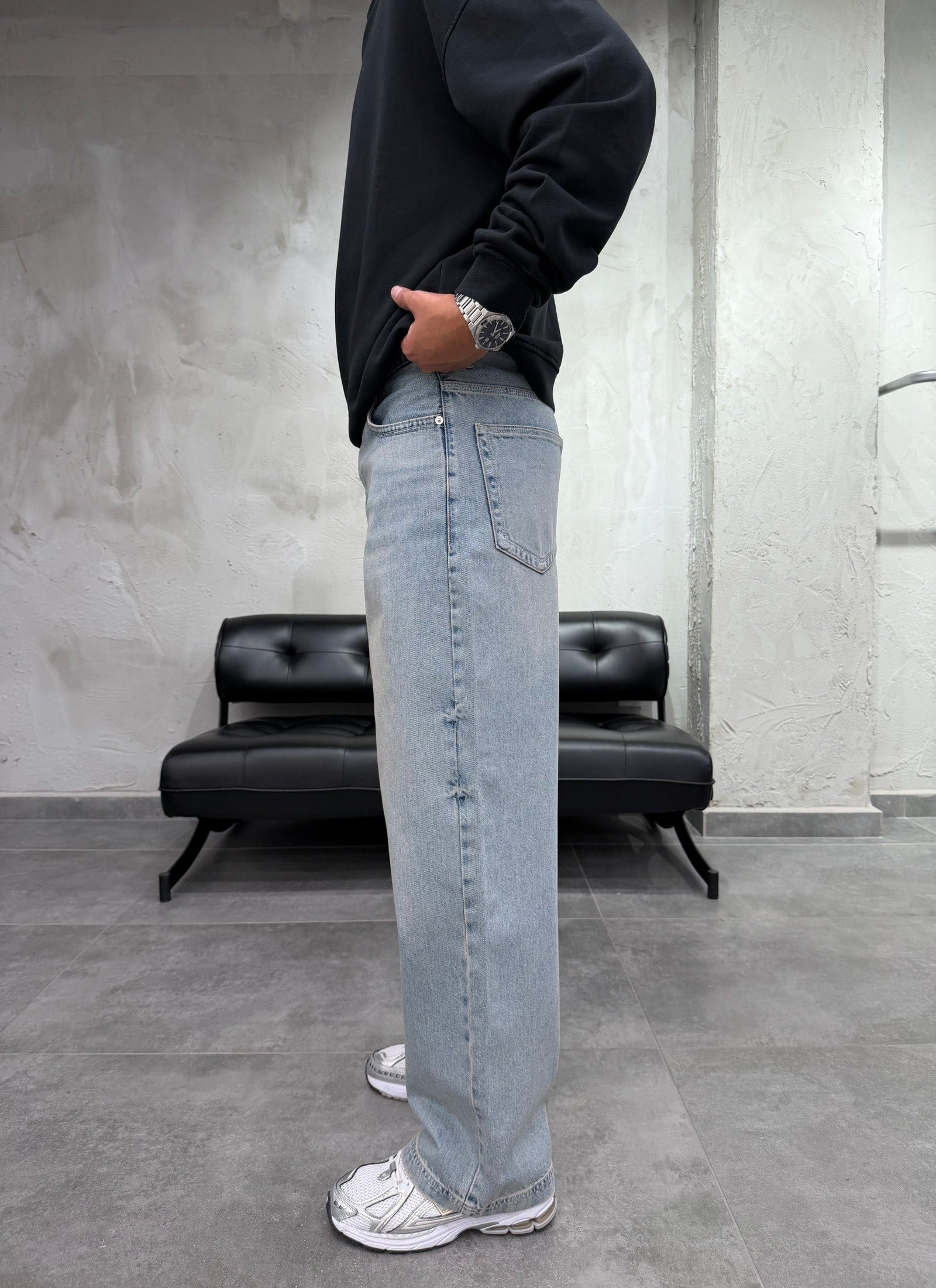 Süper Baggy Yıkamalı Eskitme Fit Jean