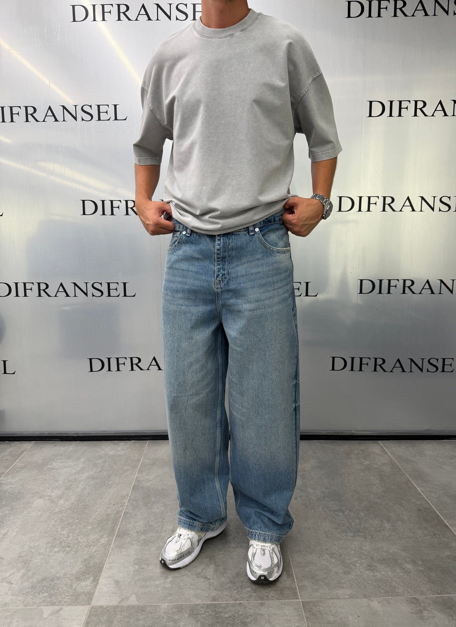 Süper Baggy Yıkamalı Tintli Mavi  Fit Jean