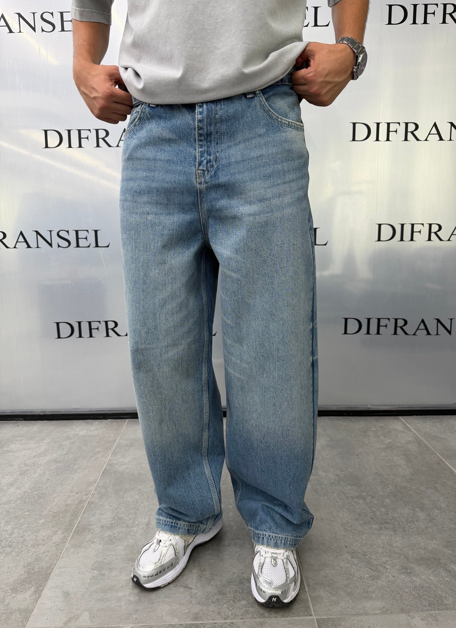 Süper Baggy Yıkamalı Tintli Mavi  Fit Jean
